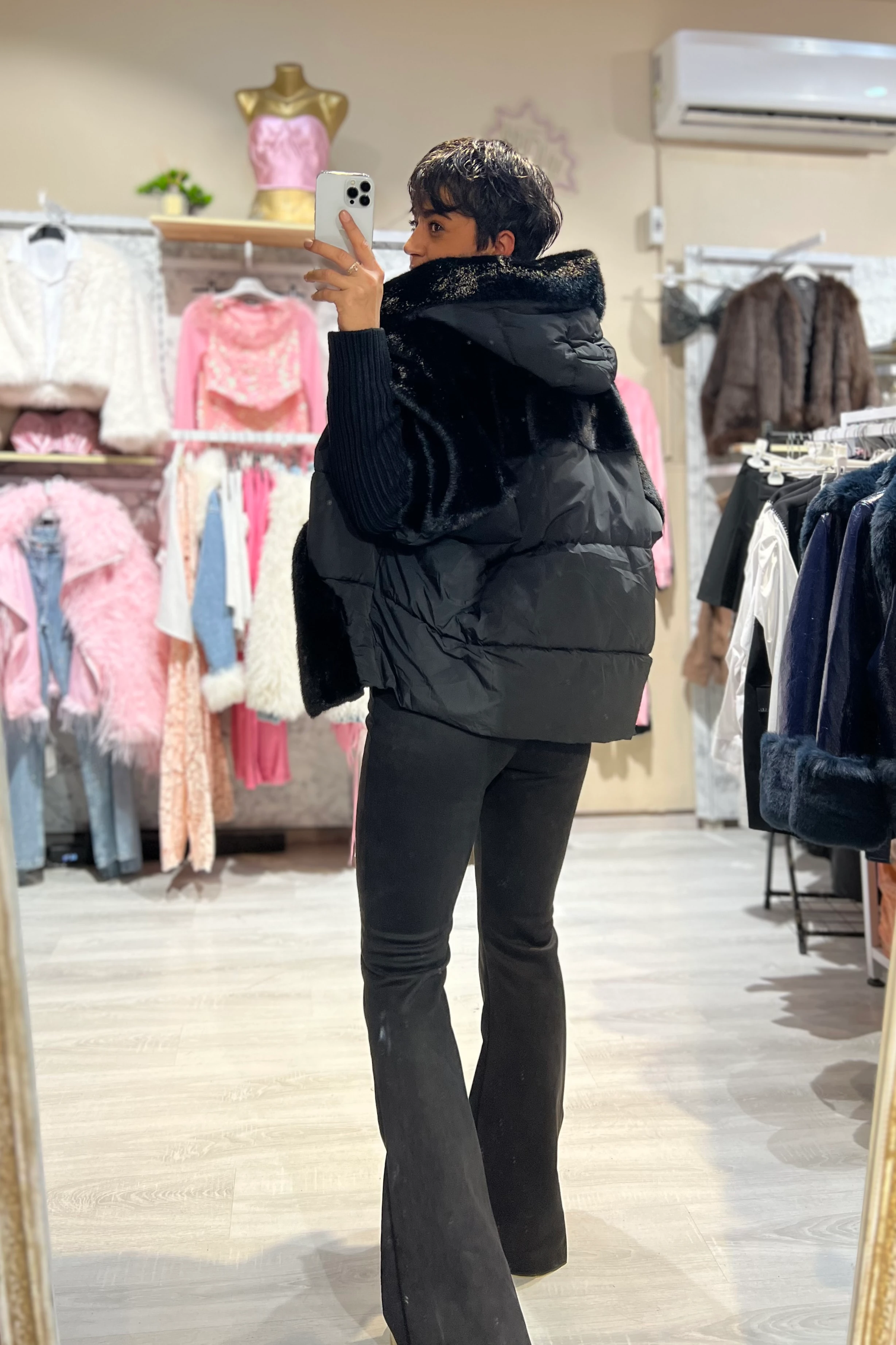 Özel Tasarım İthal Kürklü Yarasa Kol Şişme Mont