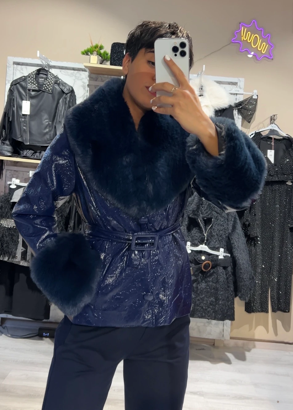 Noemi Kürklü Rugan Mont  - LACİVERT