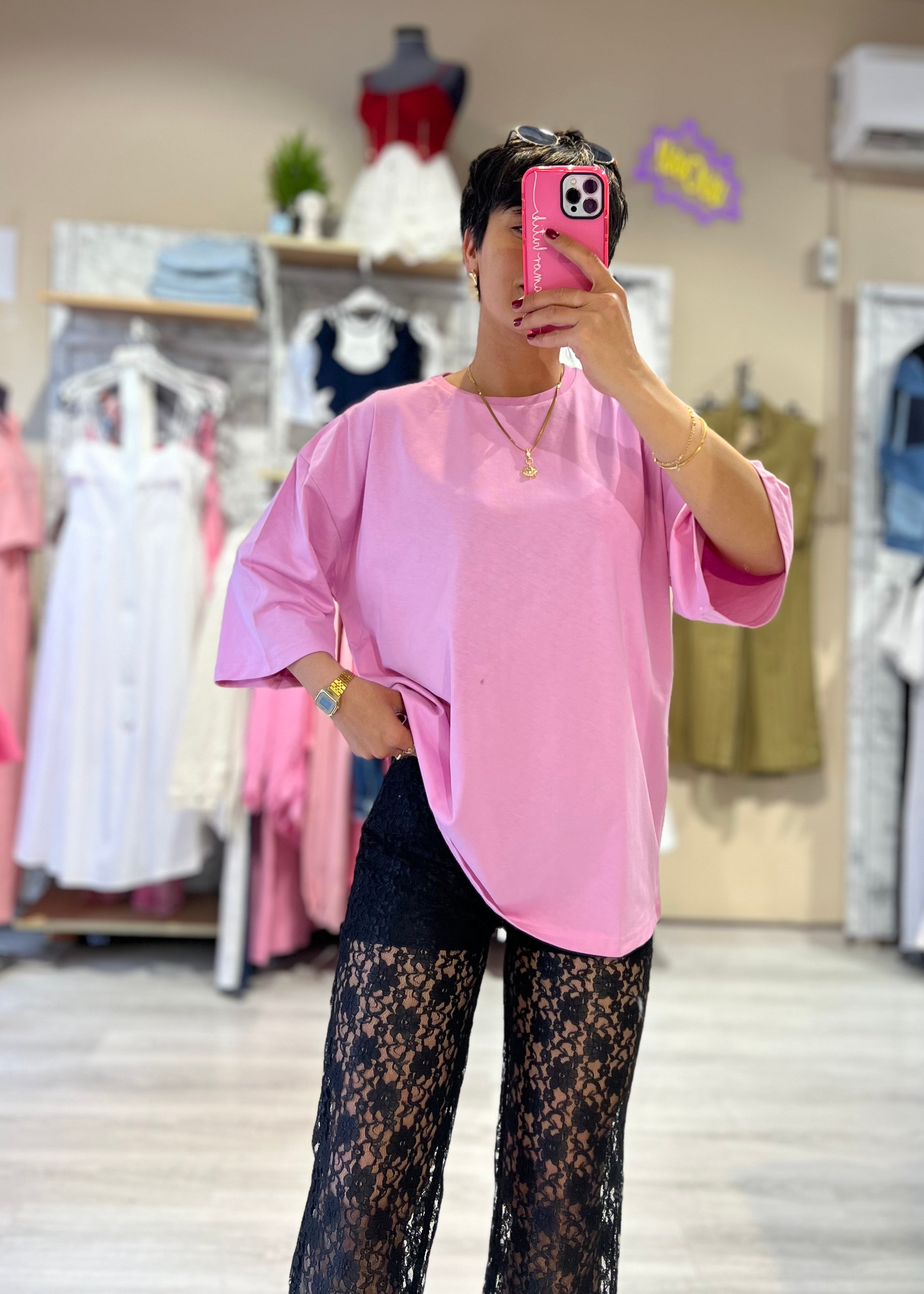 Oversize Bisiklet Yaka Fakir Kol Tişört