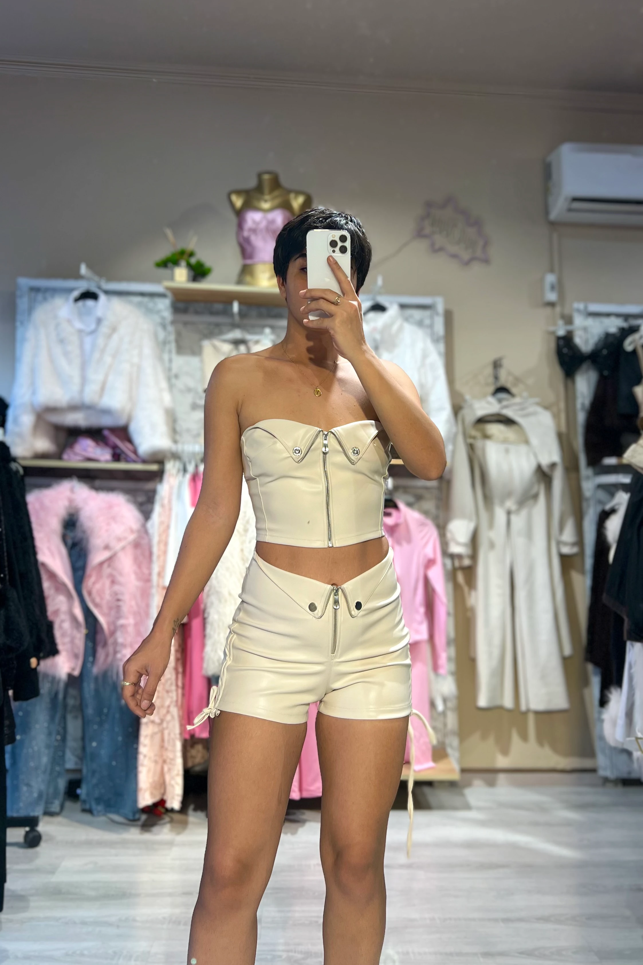 Straplez Suni Deri Büstiyer  - BEJ