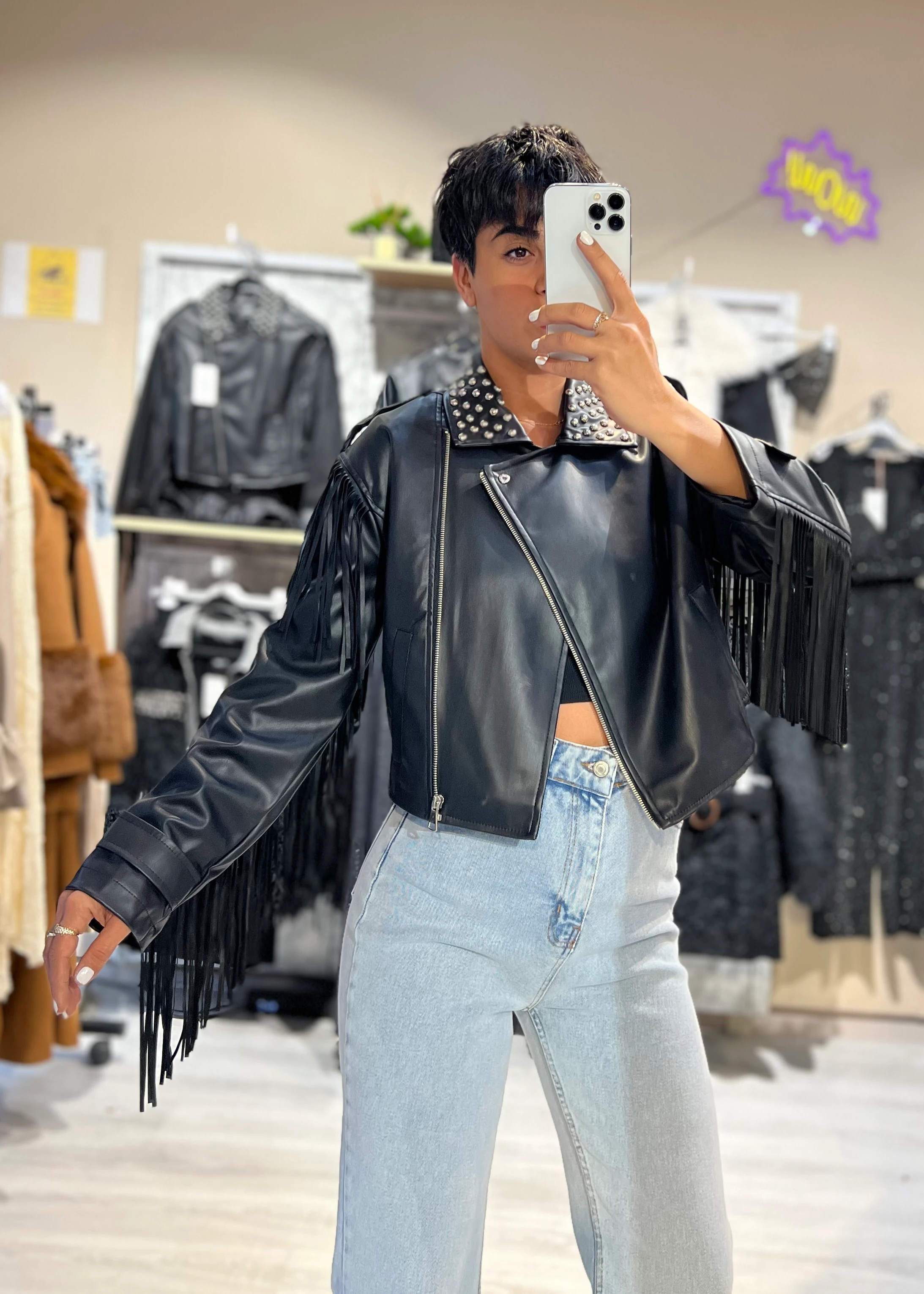 Premium Saçaklı Özel Tasarım Suni Deri Ceket 