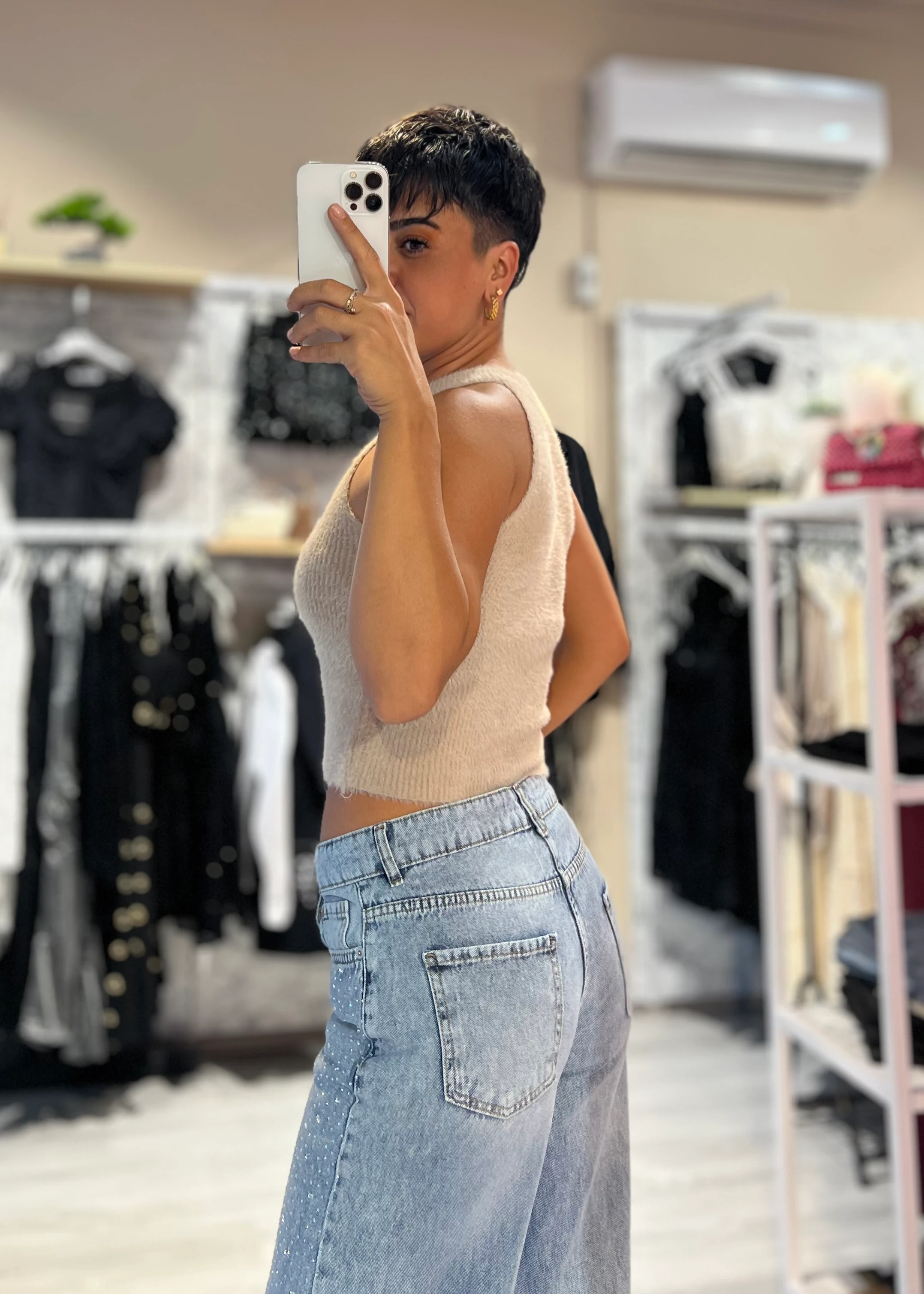 Halter Yaka Yumoş Bluz - BEJ