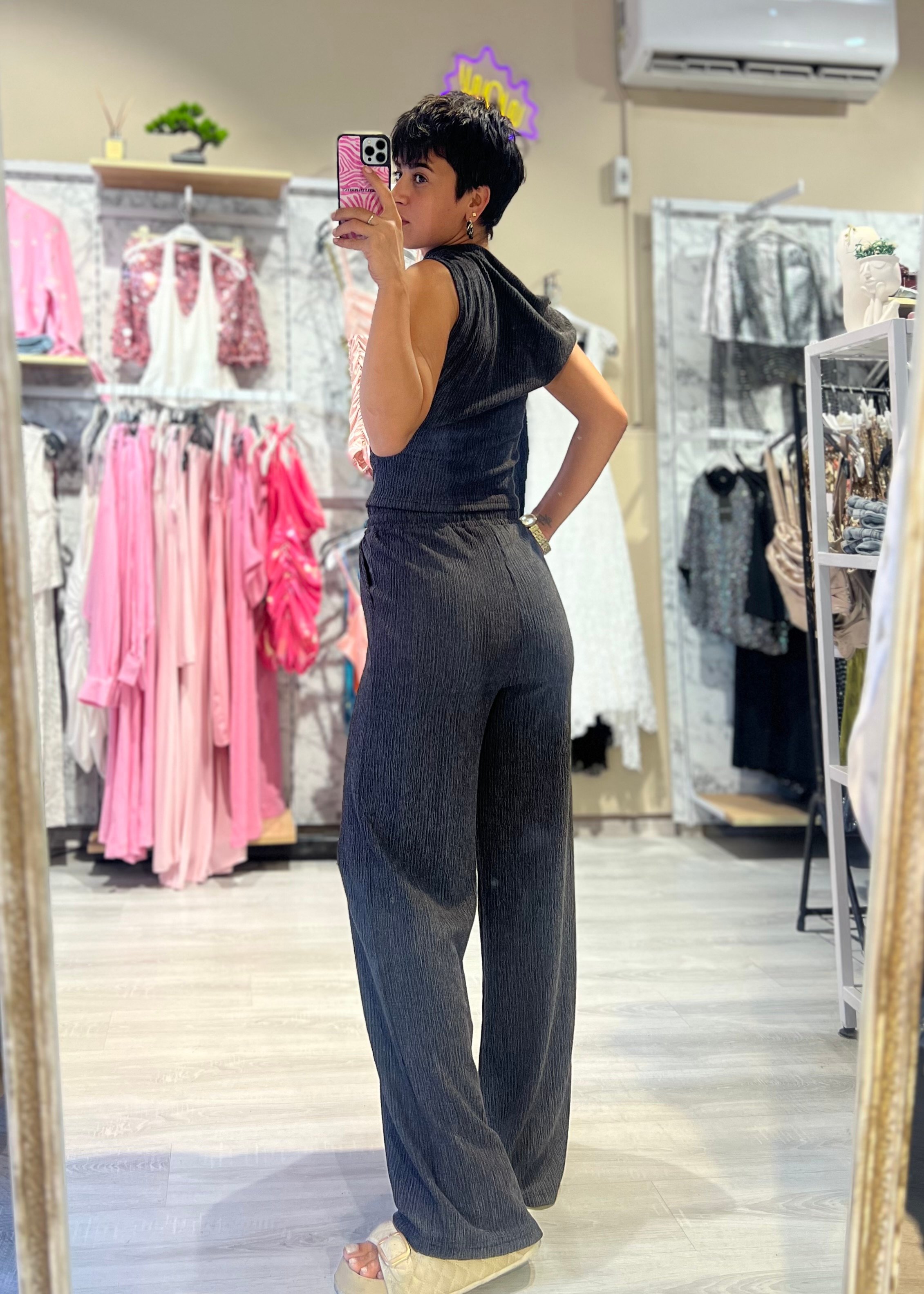 Düşük Omuz Bluz & Pantolon Takım
