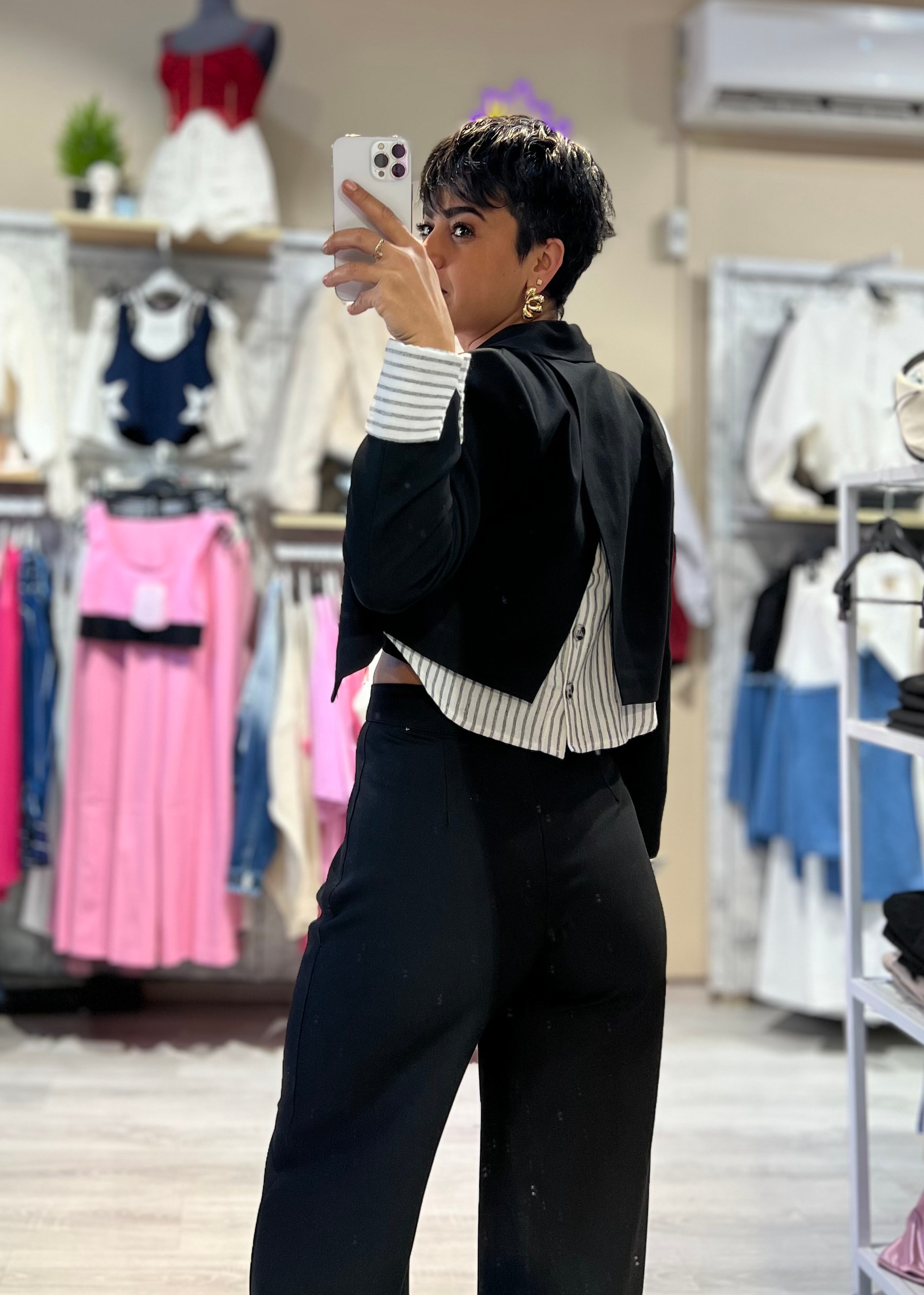 Premium Tasarım Crop Blazer Ceket & Pantolon Takım