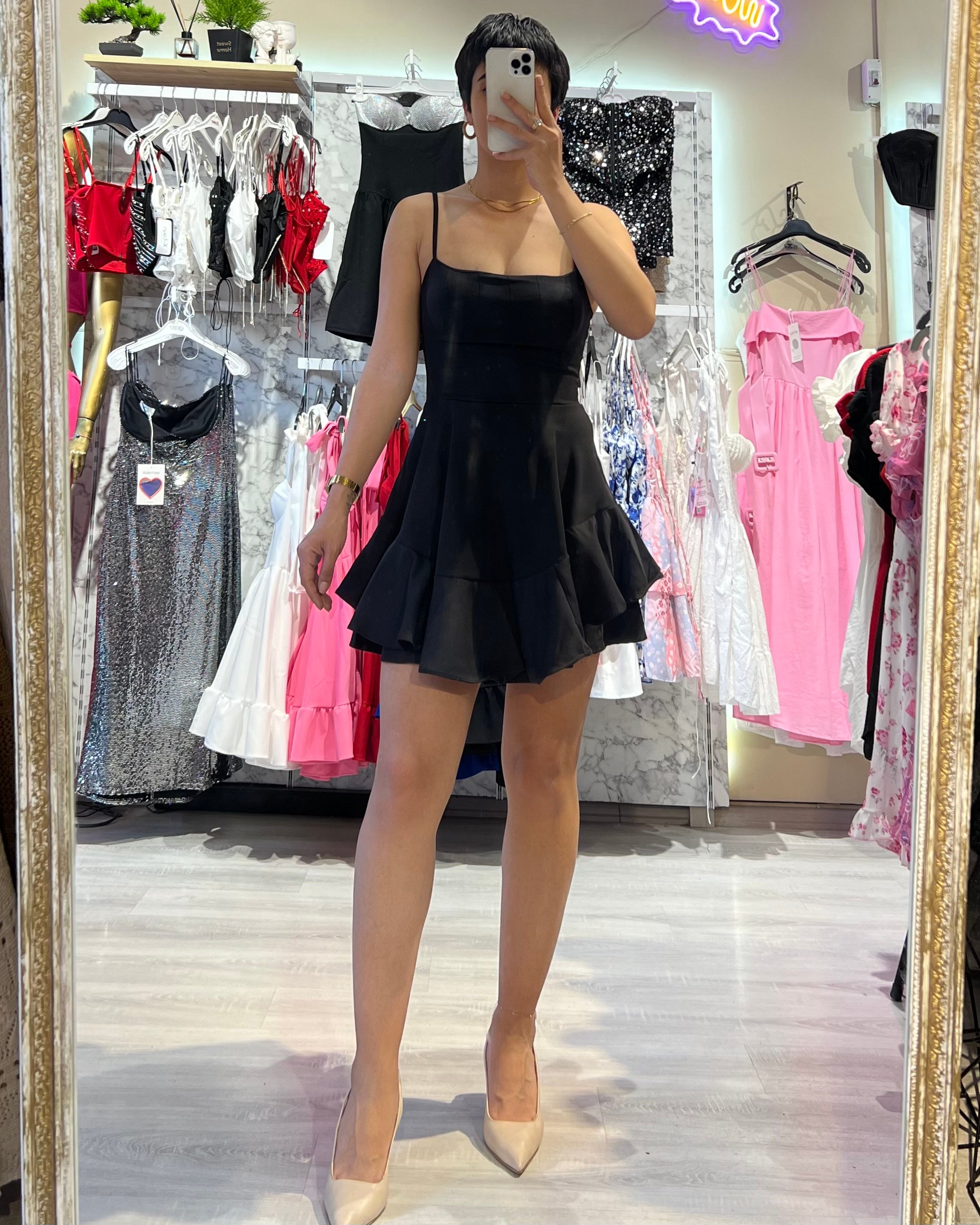 Atlas Kumaş Volanlı Prenses Model Elbise
