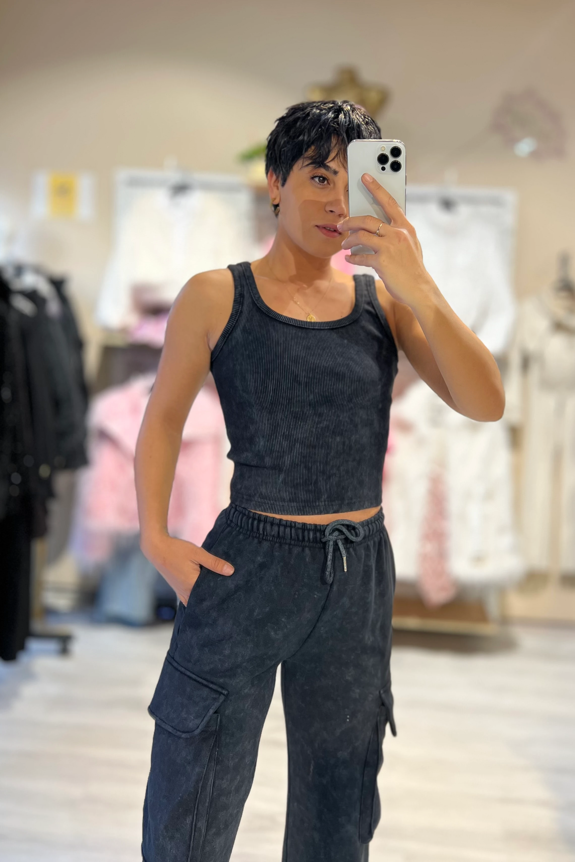 Siyah Yıkamalı 3’lü Kargo Cepli Eşofman Takımı 