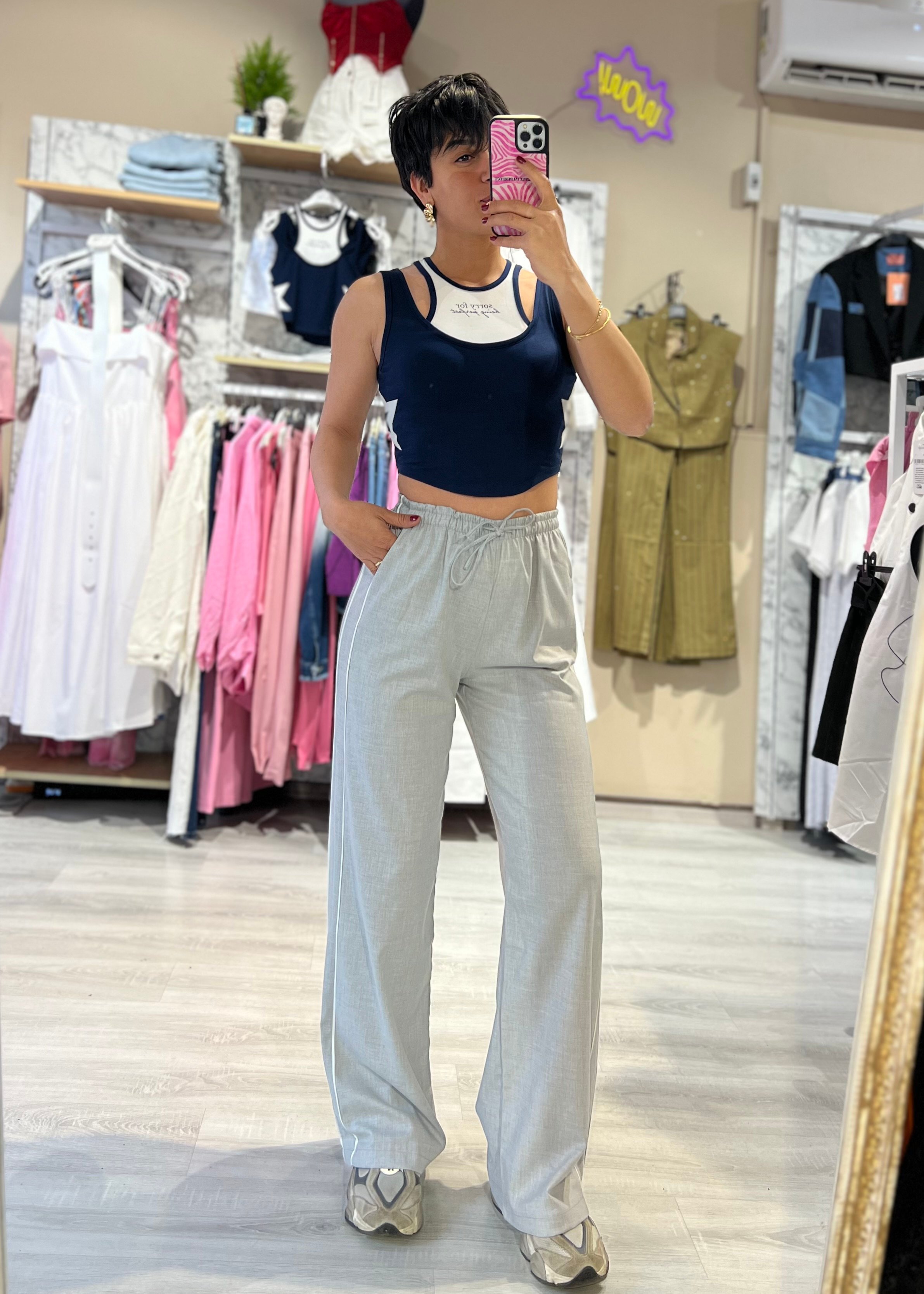 Lacivert Yıldız Desenli Crop Top