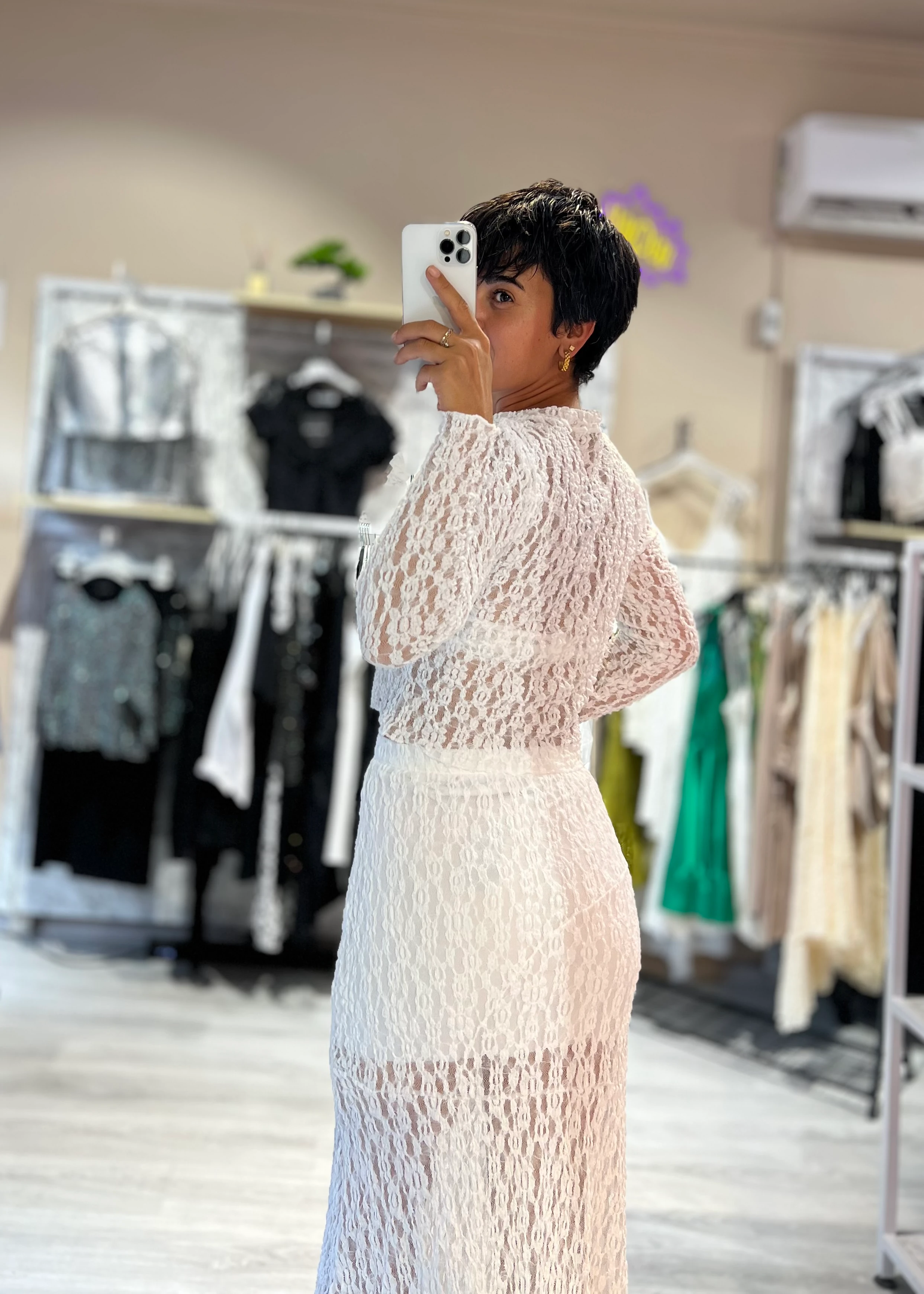 Transparan Dantel Bluz - BEYAZ