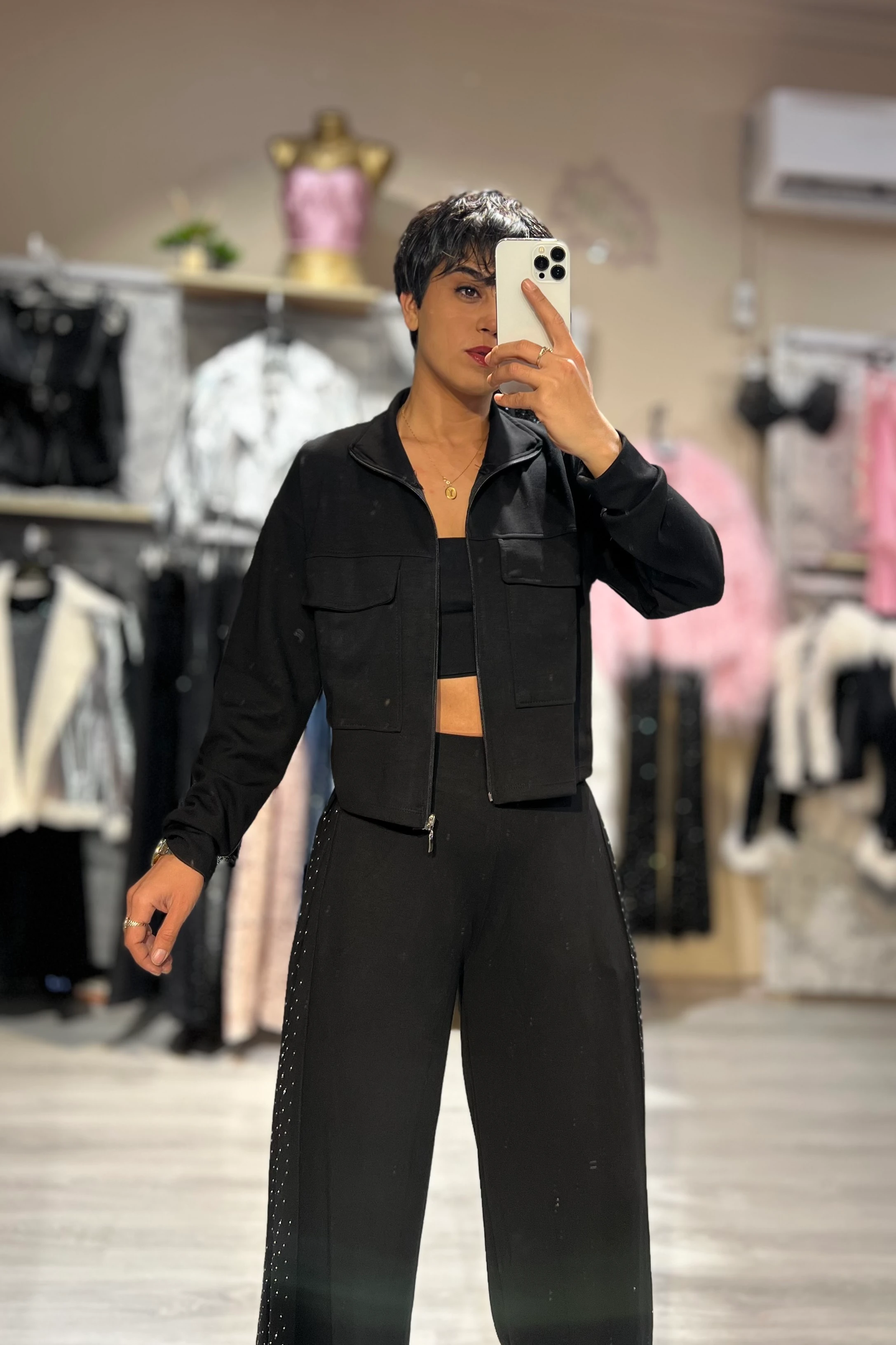 Black Shine Luxe Taşlı Takım