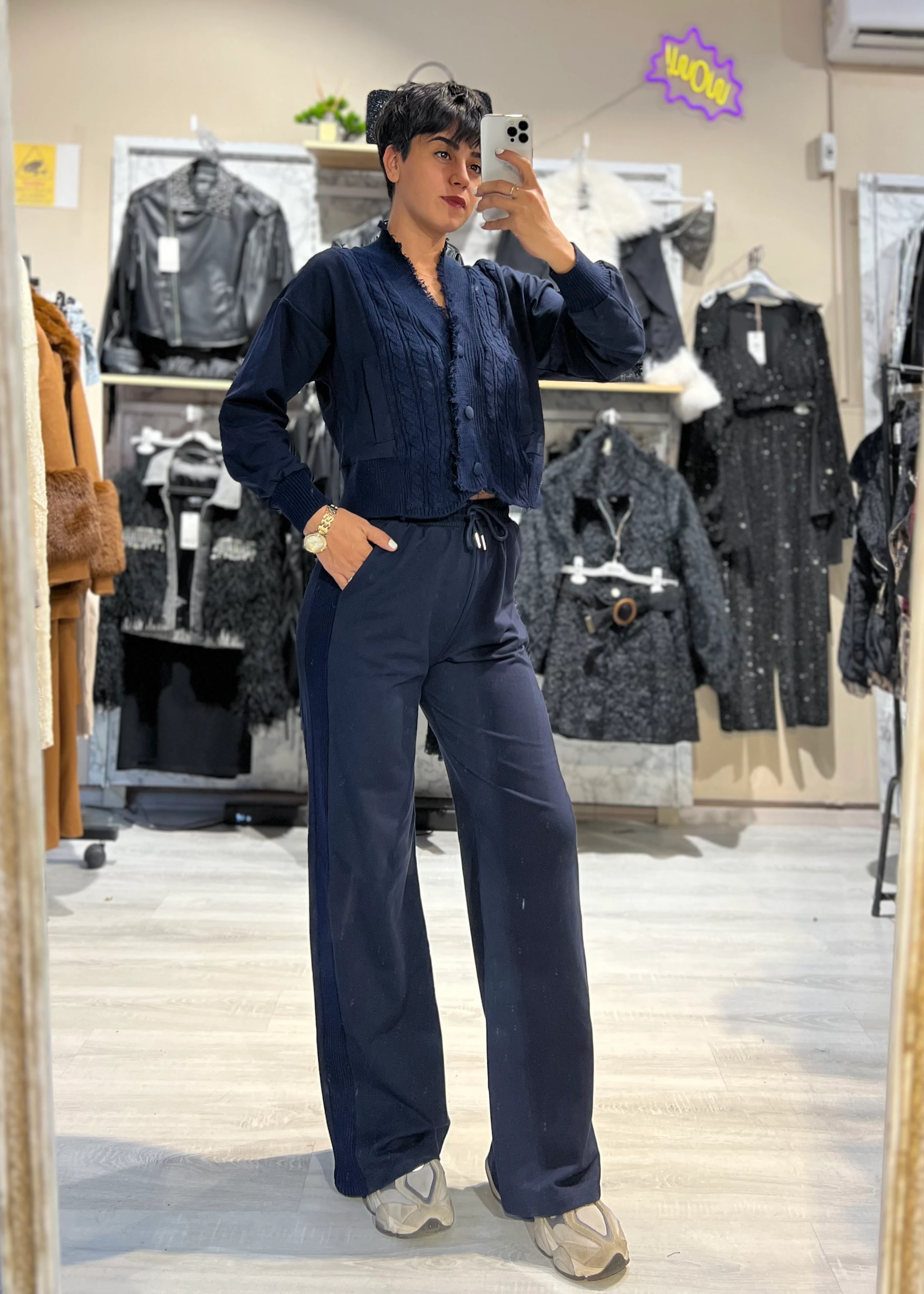 Lacivert Triko Detaylı Hırka & Eşofman Altı 2'Li Takım