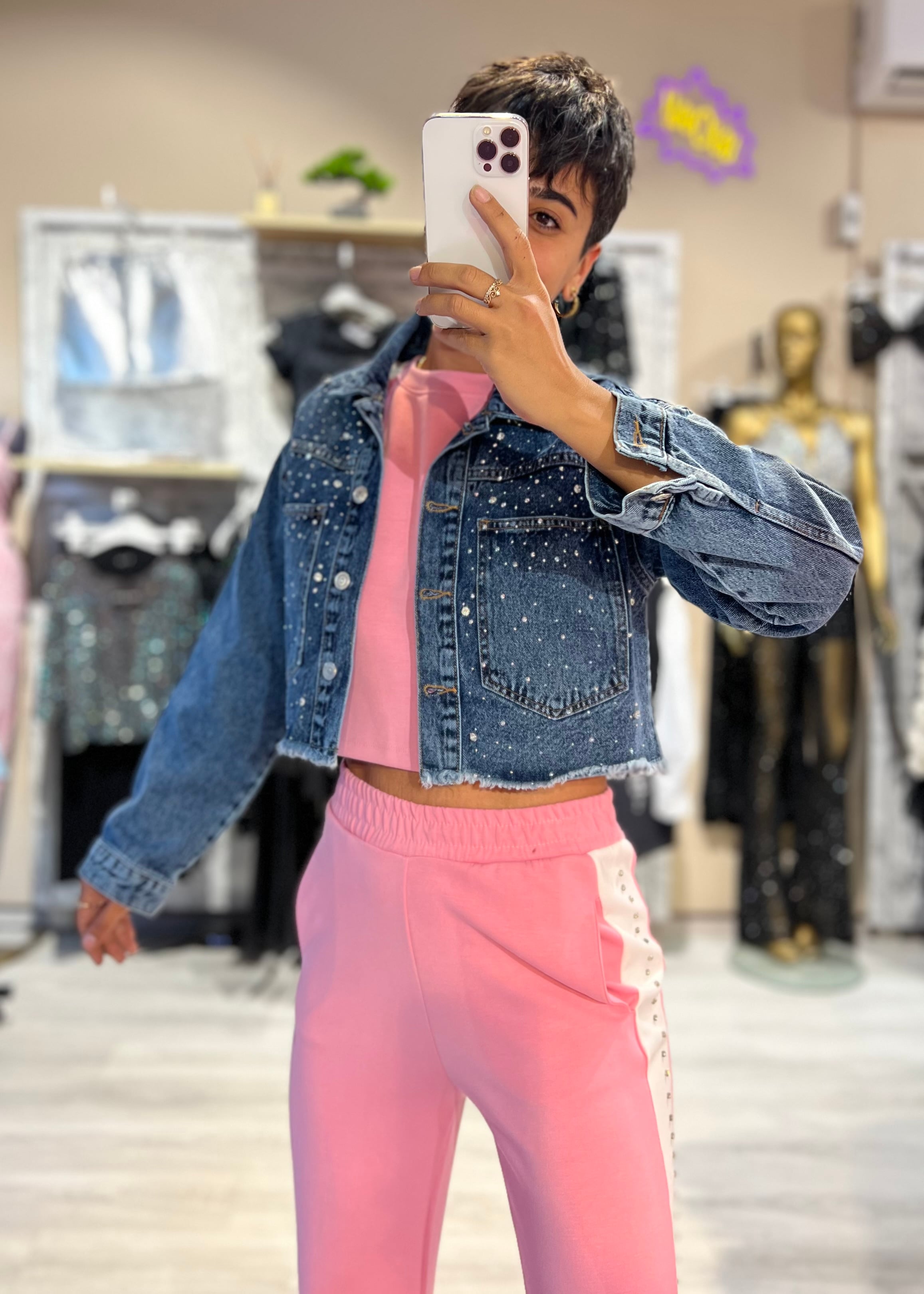 Mavi Taşlı Jean Ceket 