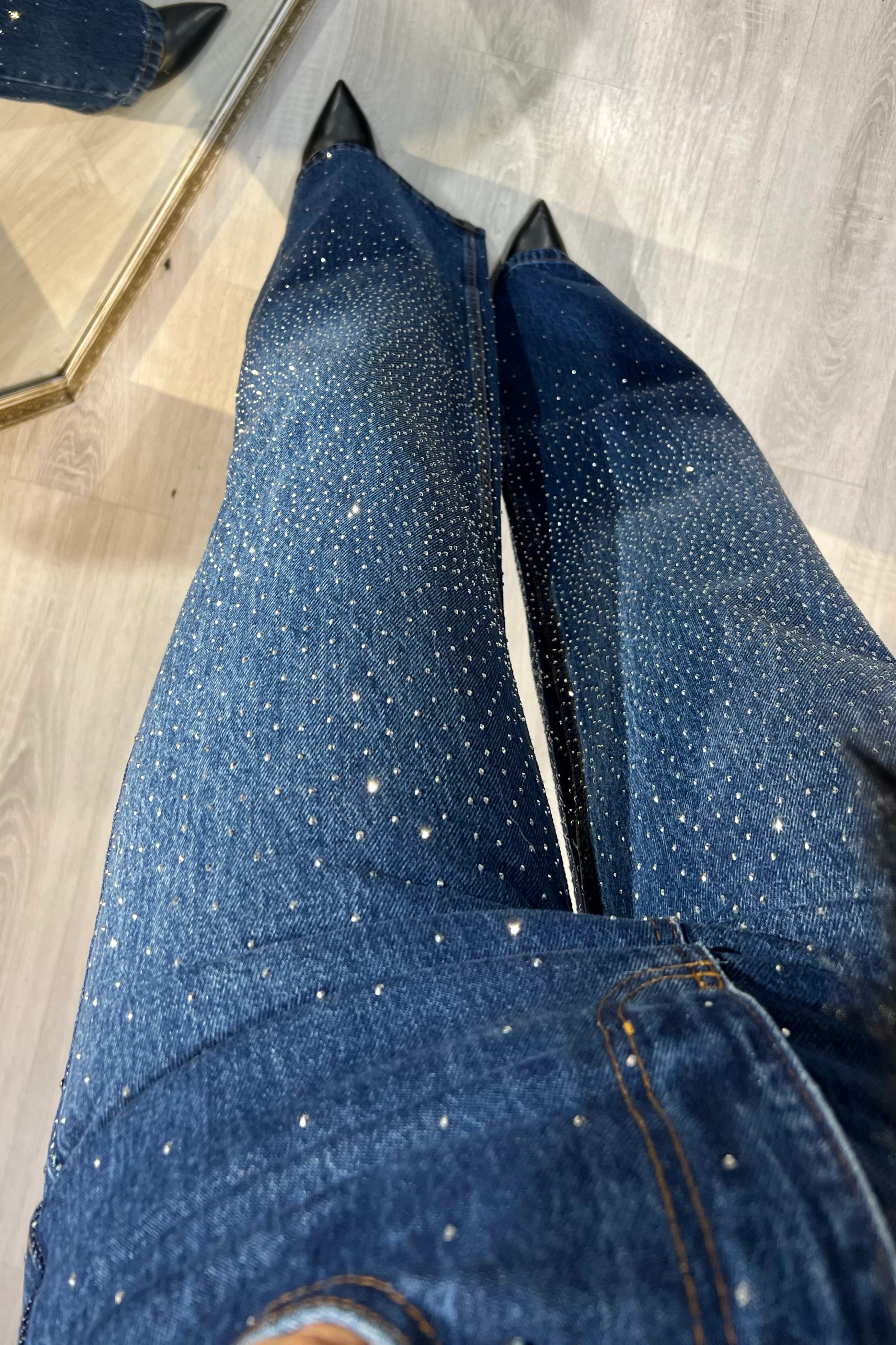 Mavi Ful Taşlı Palazzo Jean Pantolon 