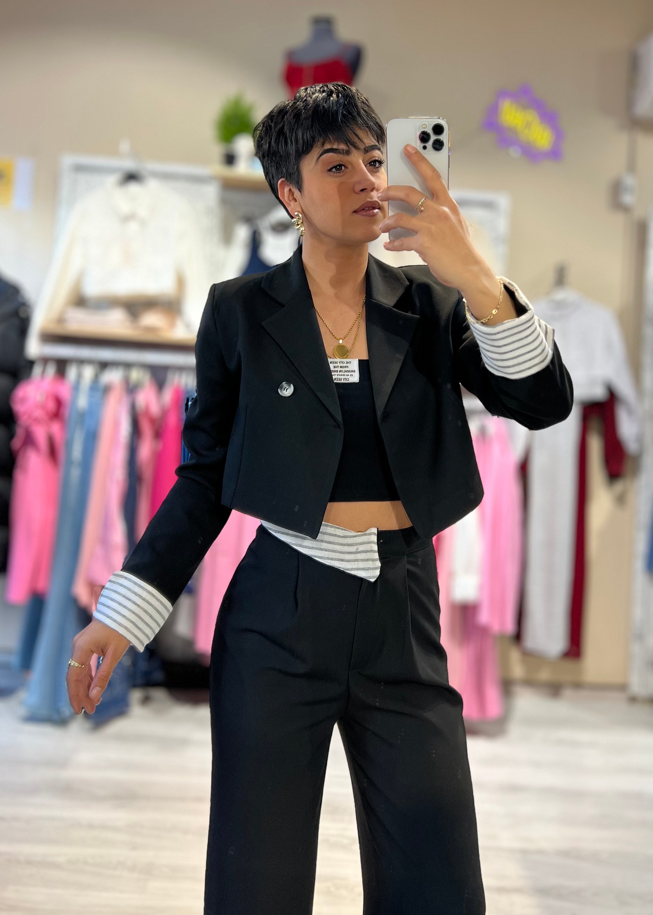 Premium Tasarım Crop Blazer Ceket & Pantolon Takım