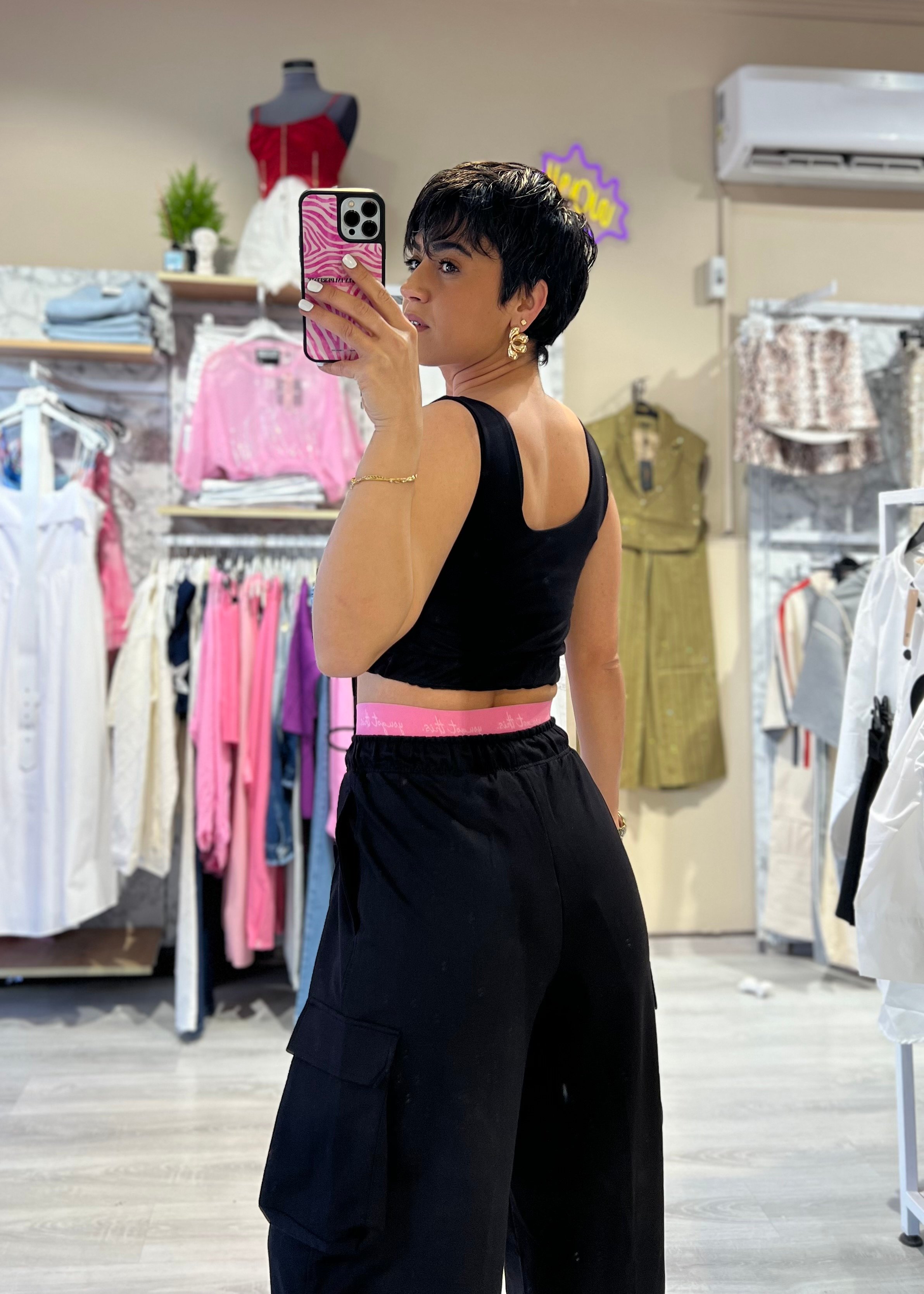 Siyah 2'li Crop Top & Kargo Eşofman Takımı
