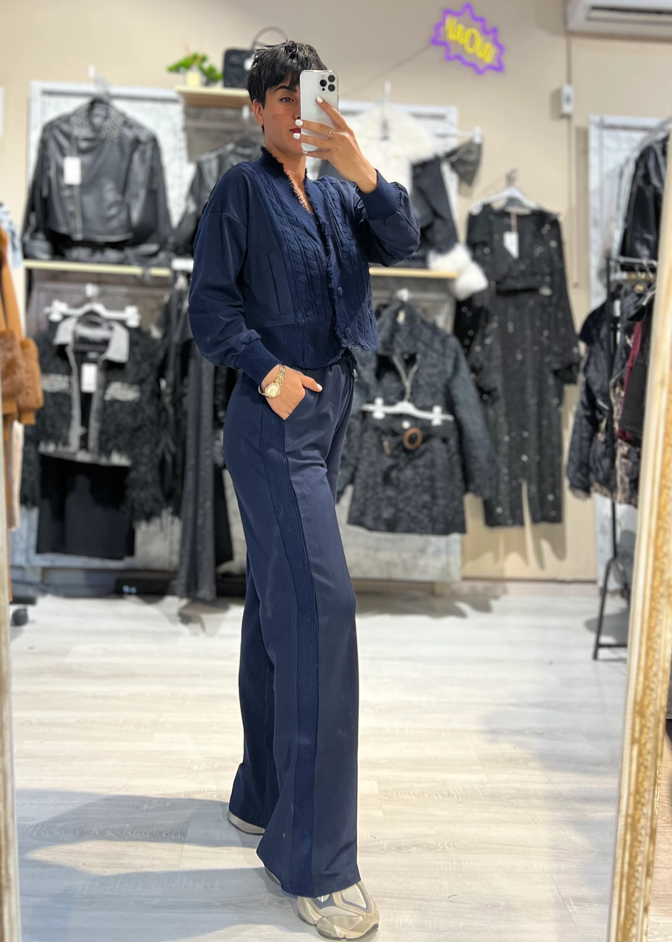 Lacivert Triko Detaylı Hırka & Eşofman Altı 2'Li Takım