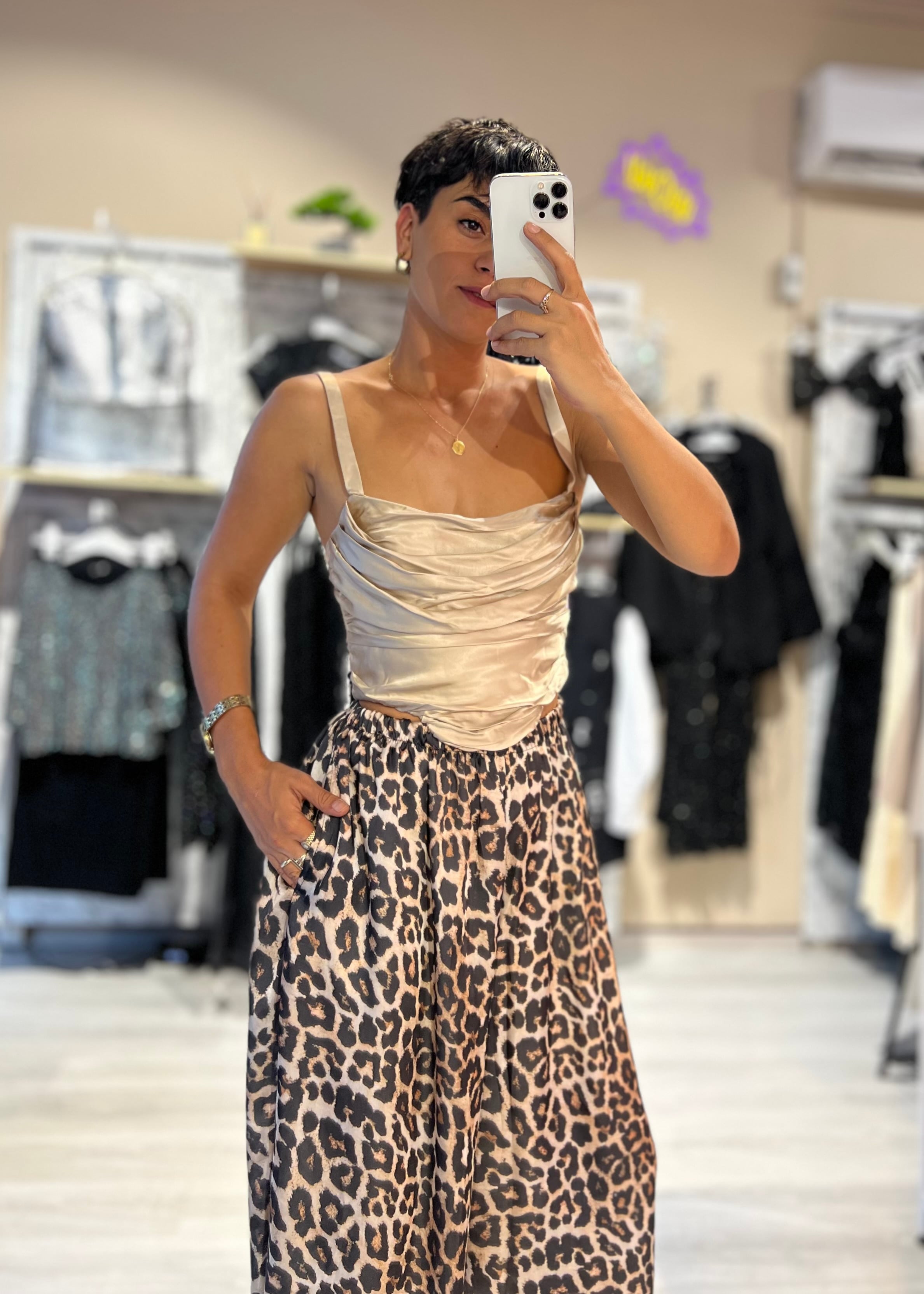 Saten Leopar Şalvar Pantolon 