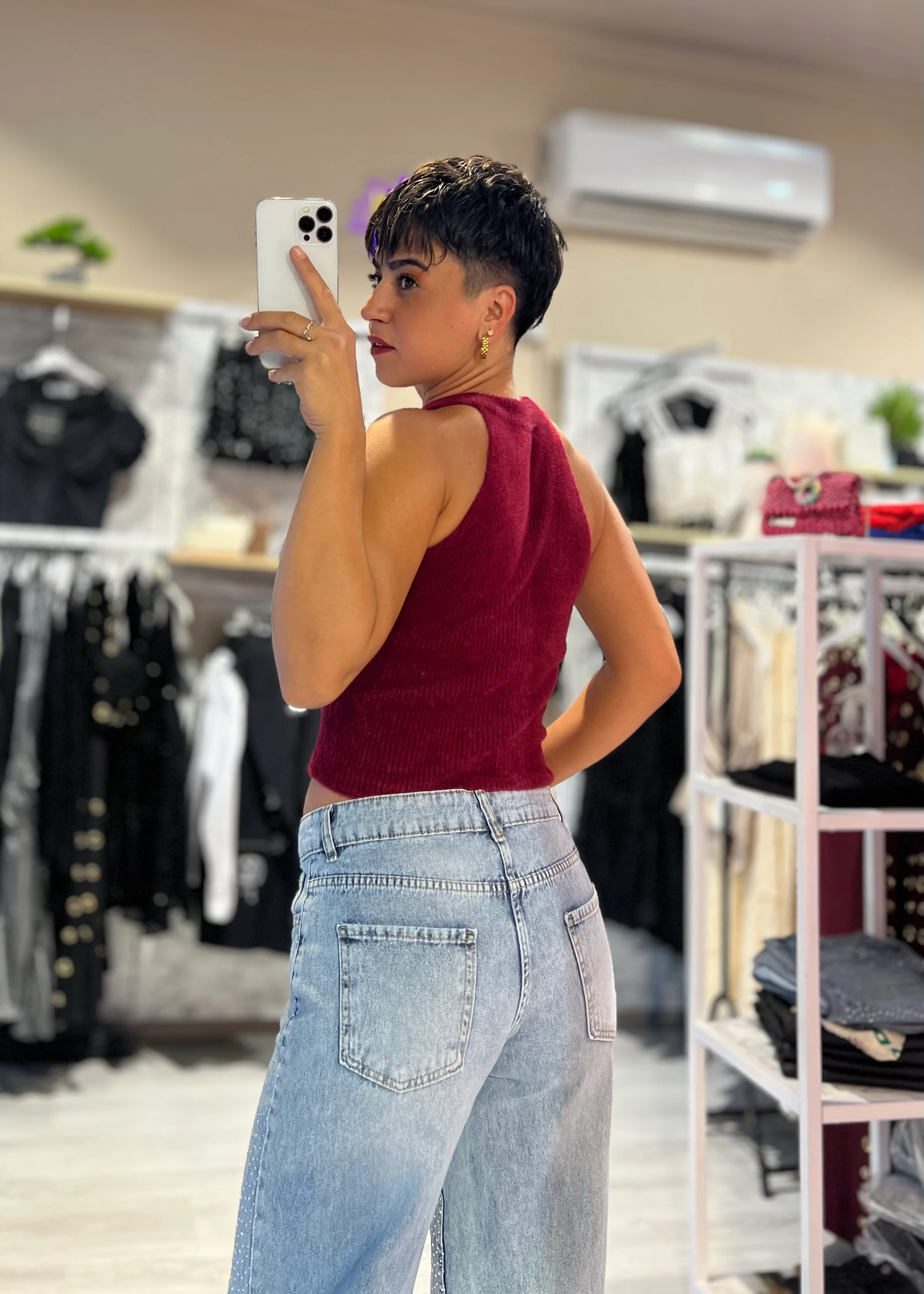 Halter Yaka Yumoş Bluz - BORDO