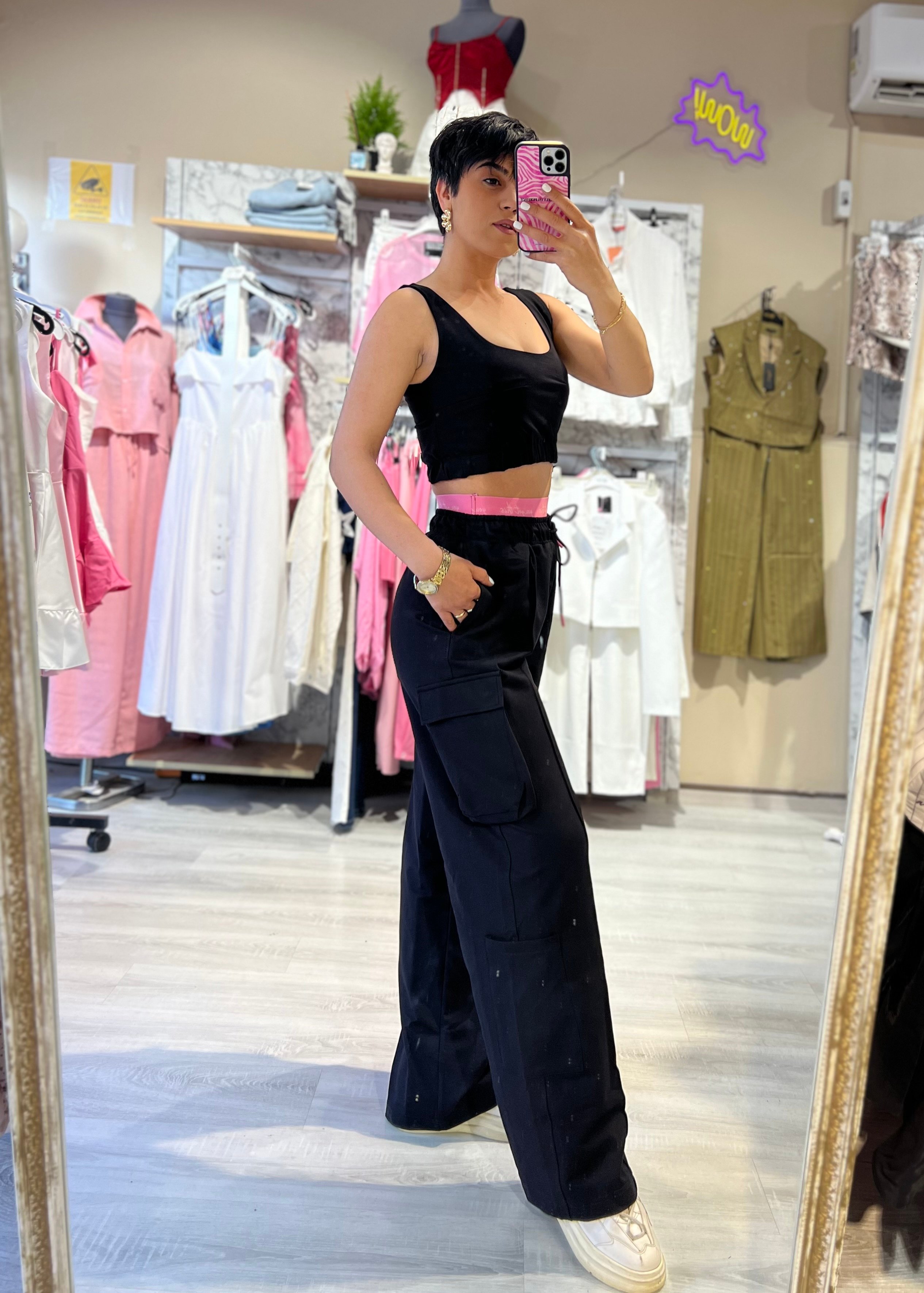 Siyah 2'li Crop Top & Kargo Eşofman Takımı