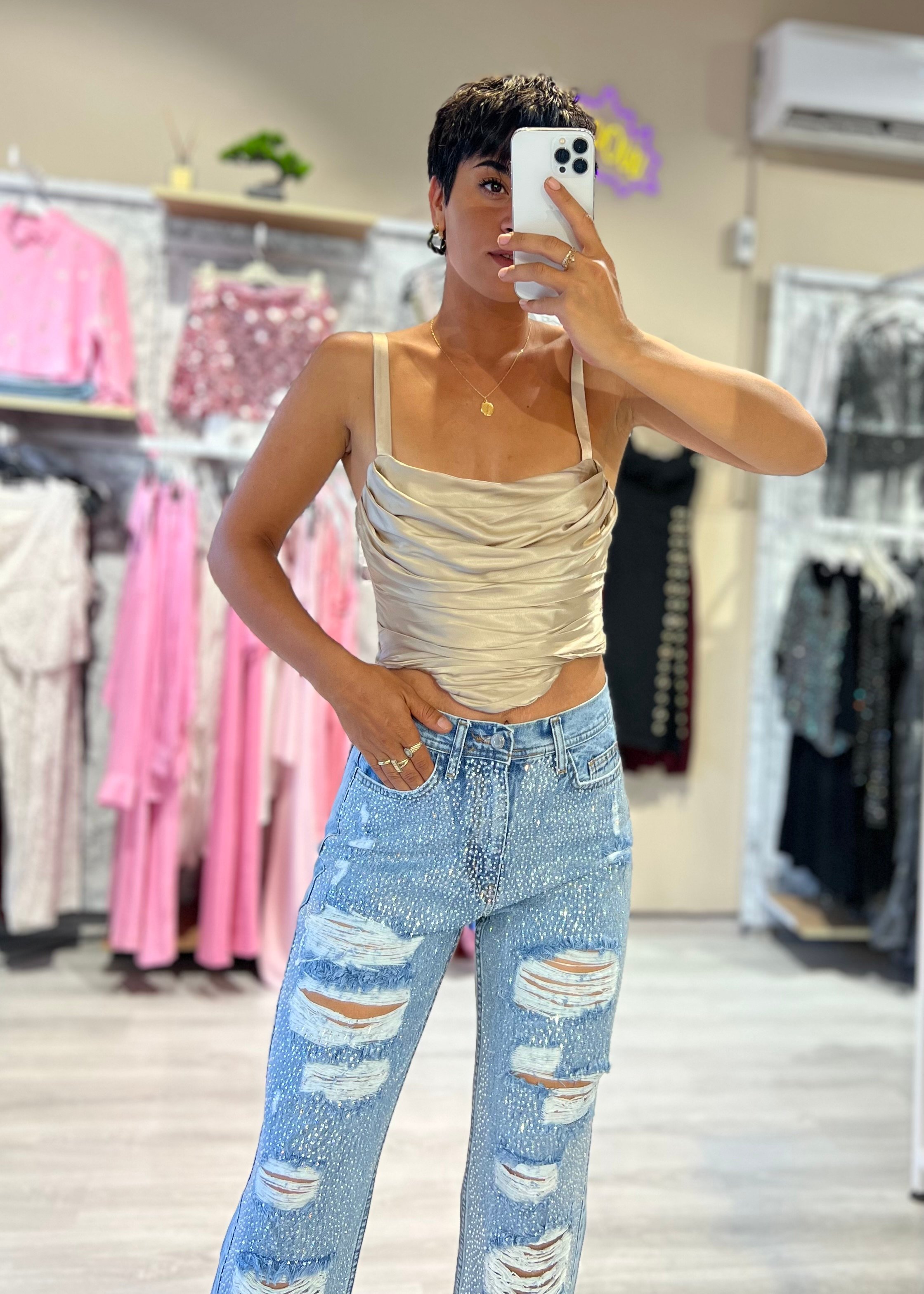 Mavi Taşlı  Lazer Kesim Jean Pantolon
