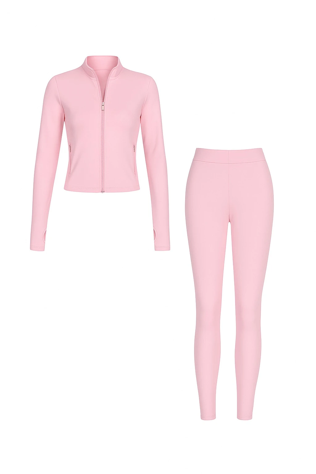 LunaForm Fermuarlı Parmak Geçmeli Sweathirt Tayt Takım  - PEMBE