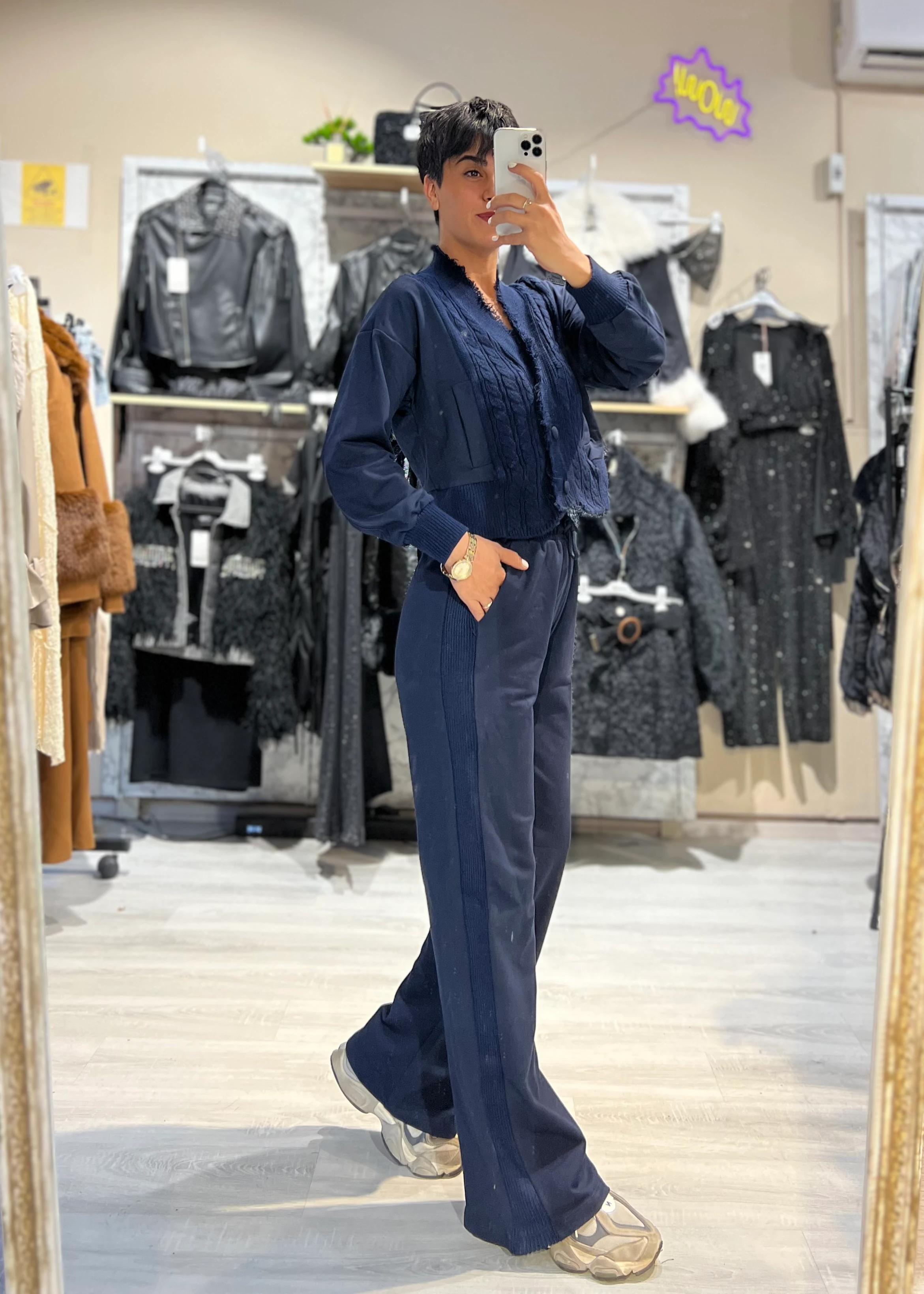 Lacivert Triko Detaylı Hırka & Eşofman Altı 2'Li Takım