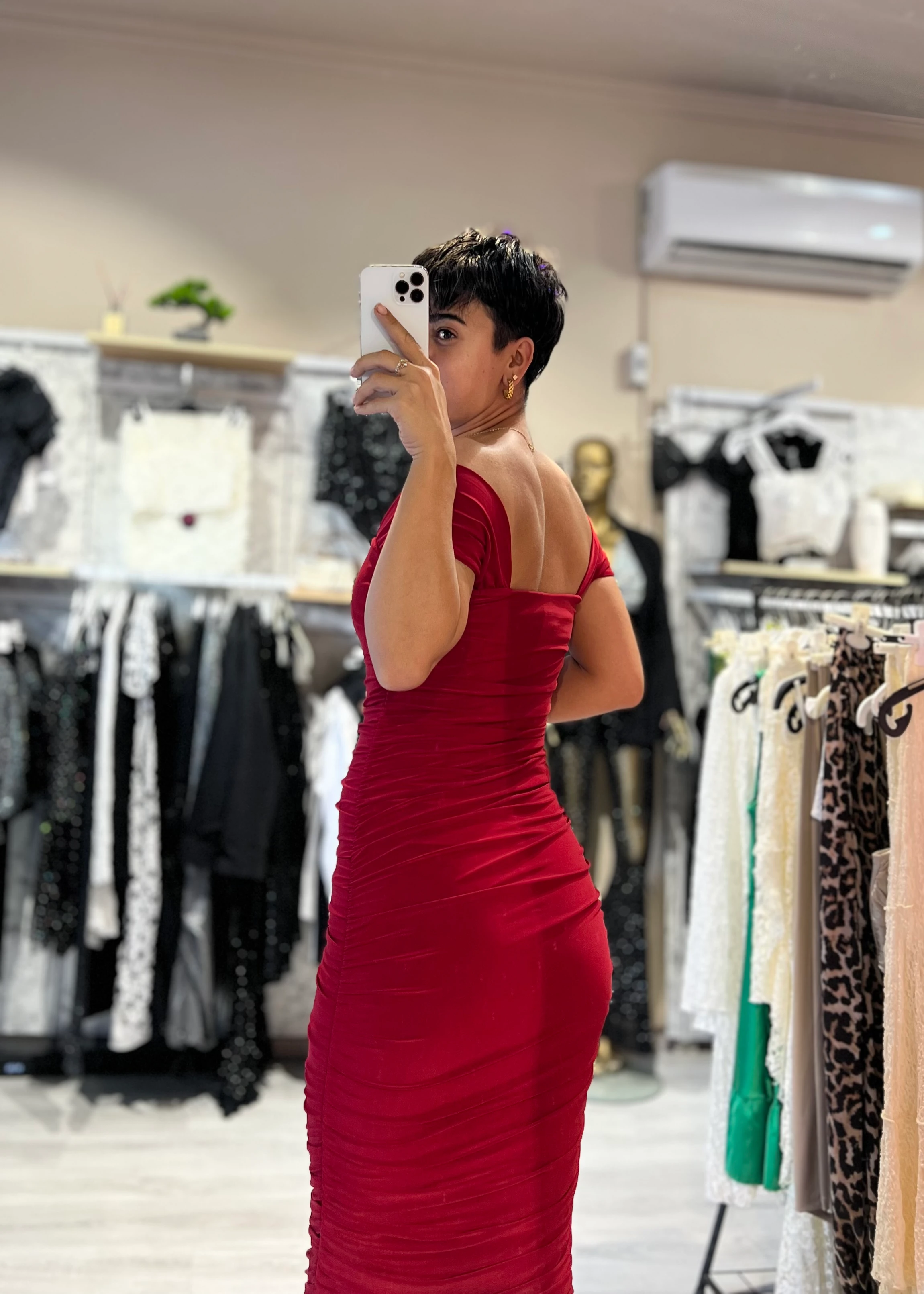 Sandy Kumaş Drapeli Elbise - KIRMIZI