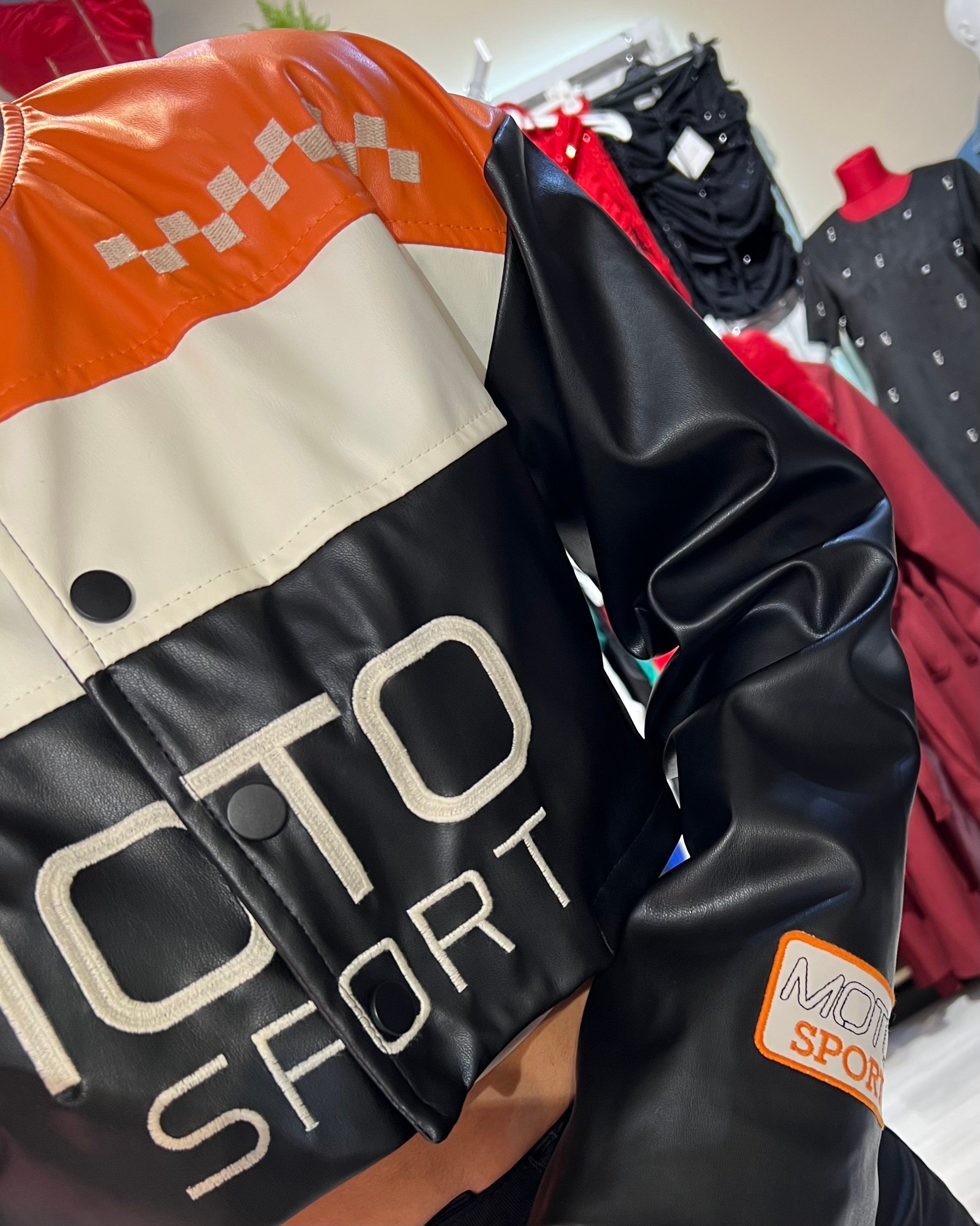 Moto Sport Suni Deri Crop Ceket