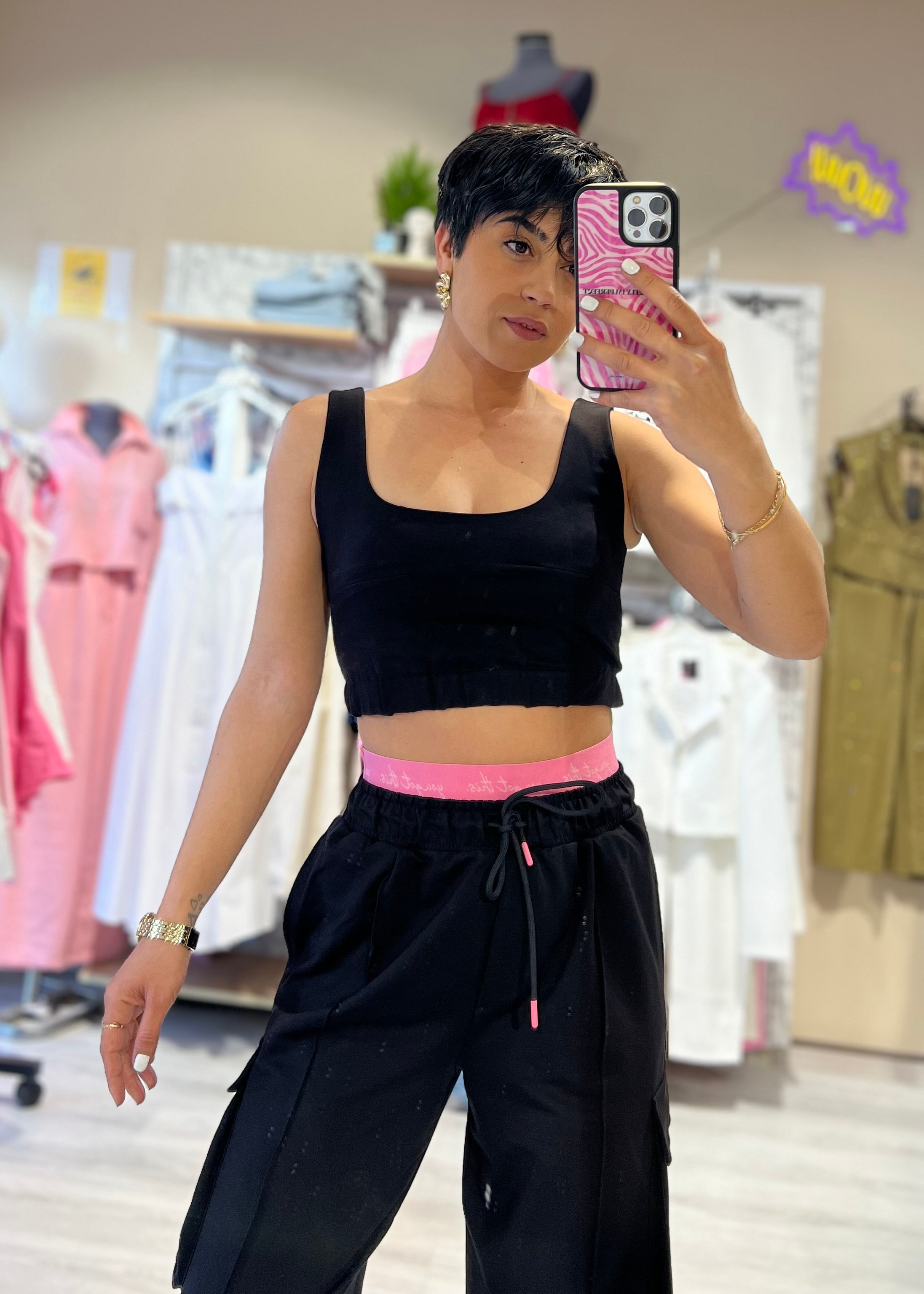 Siyah 2'li Crop Top & Kargo Eşofman Takımı