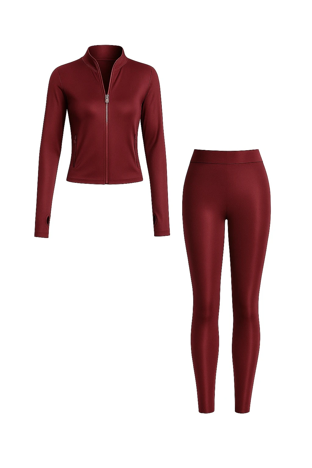 LunaForm Fermuarlı Parmak Geçmeli Sweathirt Tayt Takım  - BORDO