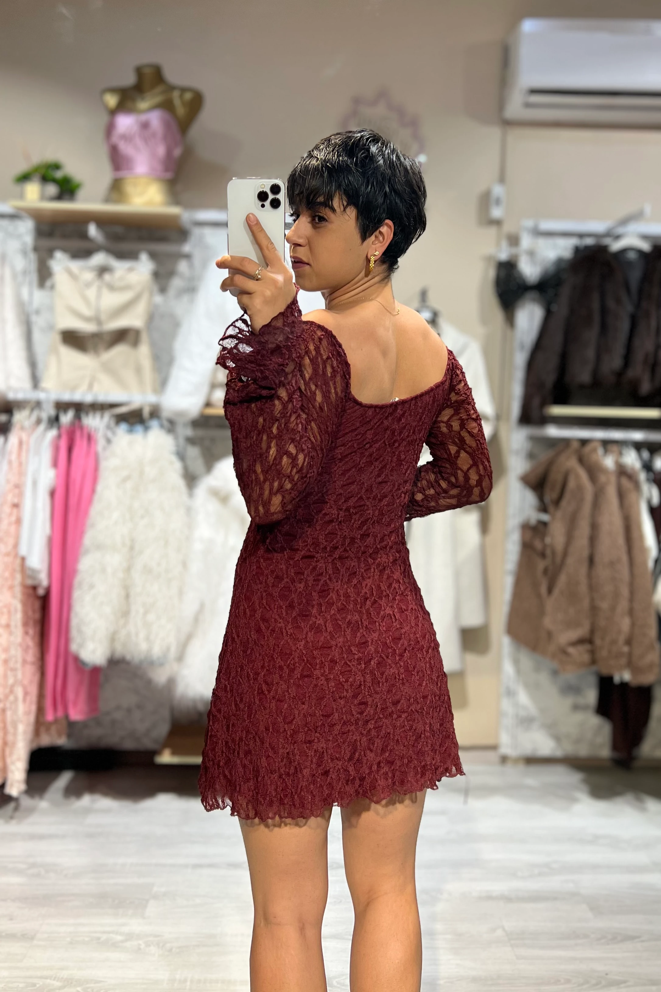 Dantel Madonna Yaka Elegance Elbise - BORDO