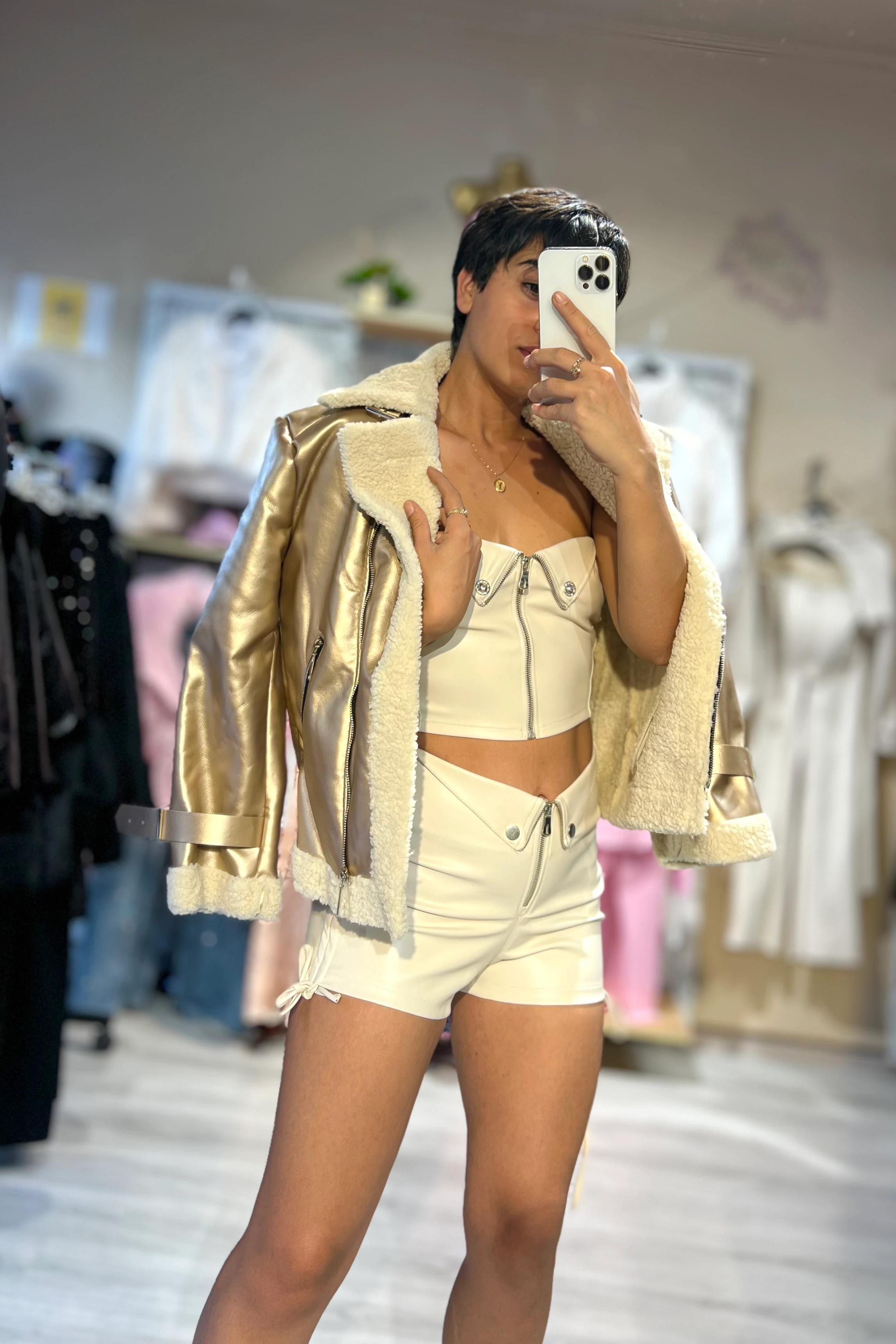 Belinda Parlak Deri Ceket  - GOLD