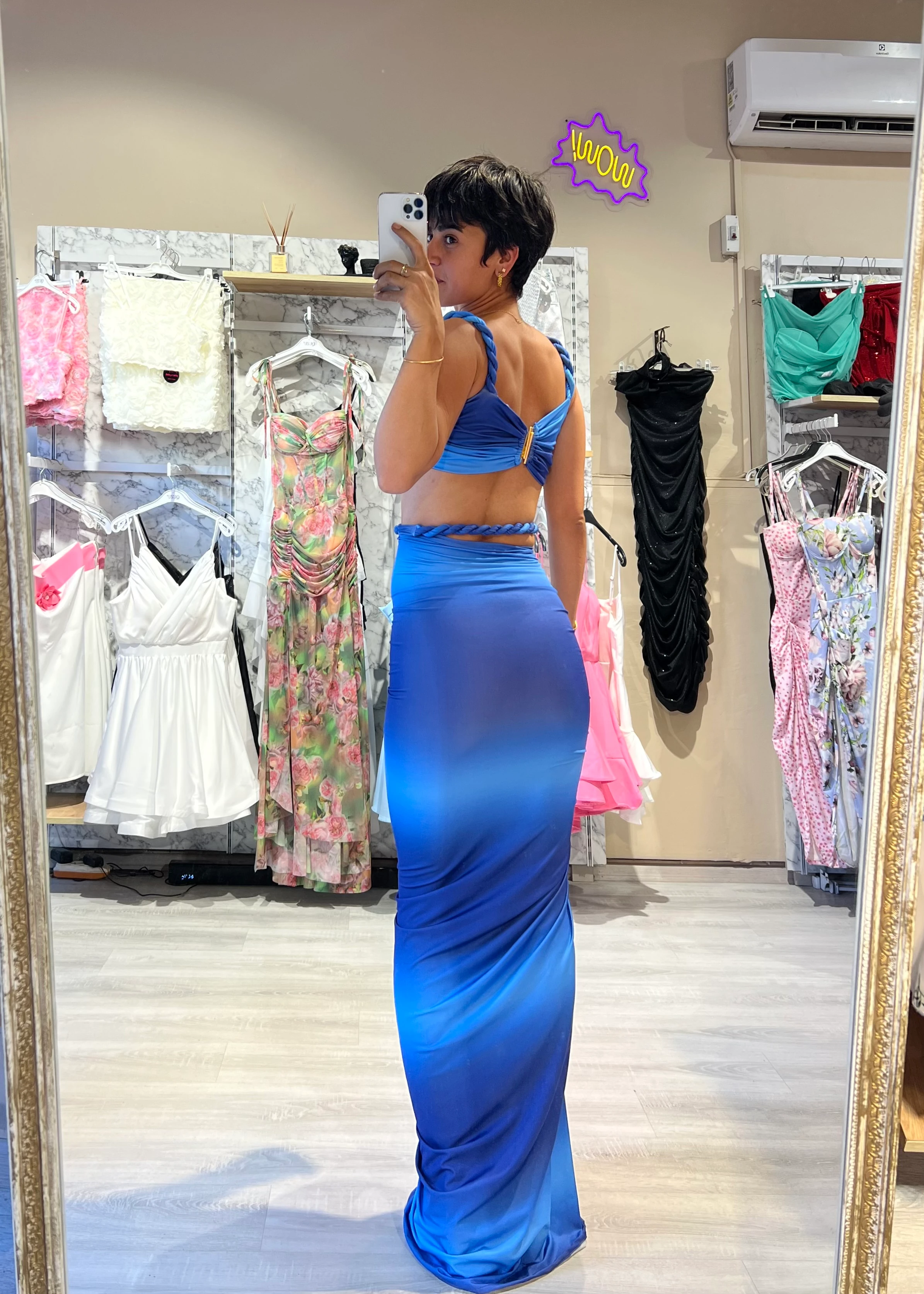 Tasarım Örgü Detaylı Büstiyer & Etek Takım - MAVİ