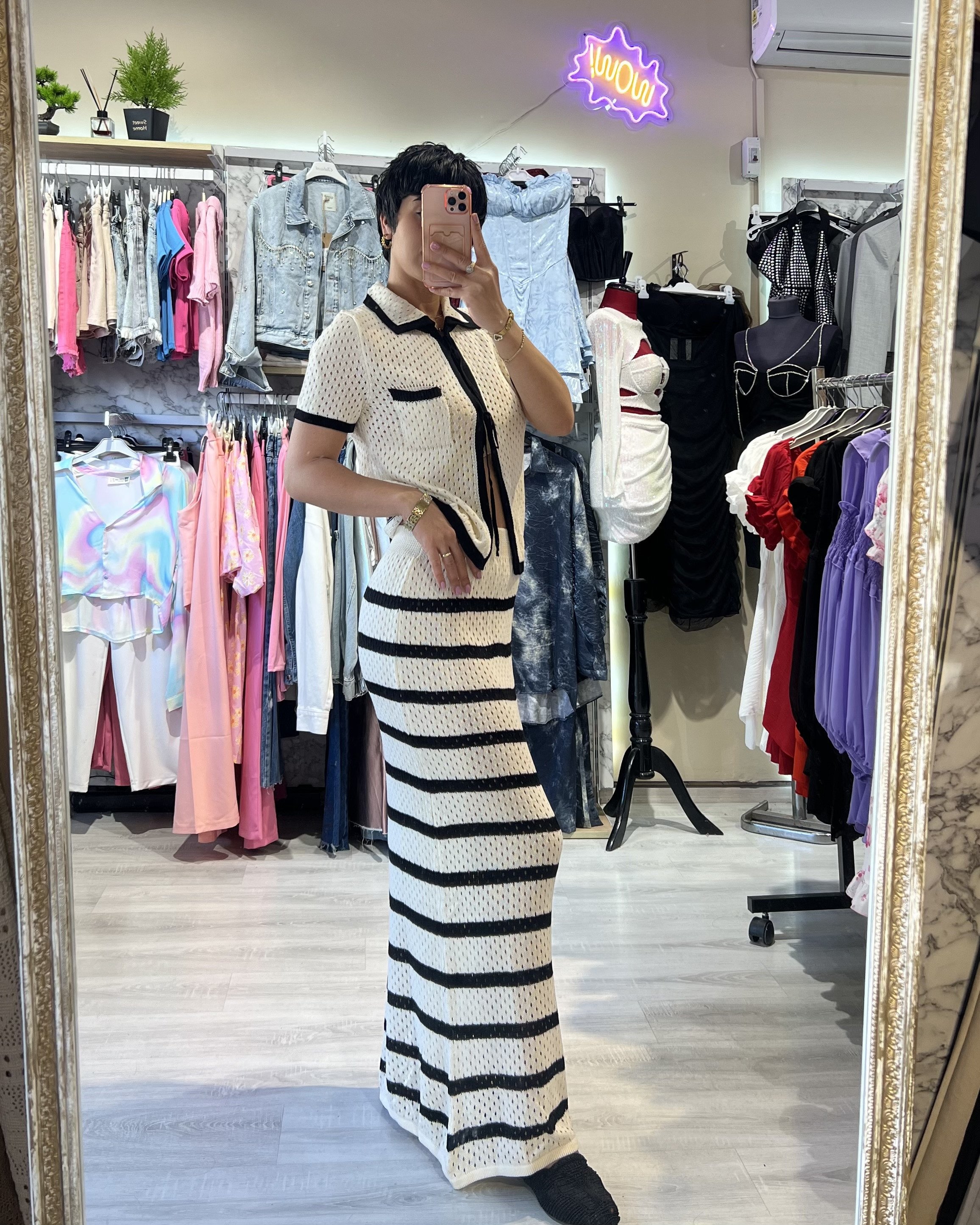 Marka Model Örme Kısa Kol Bluz & Etek Takım