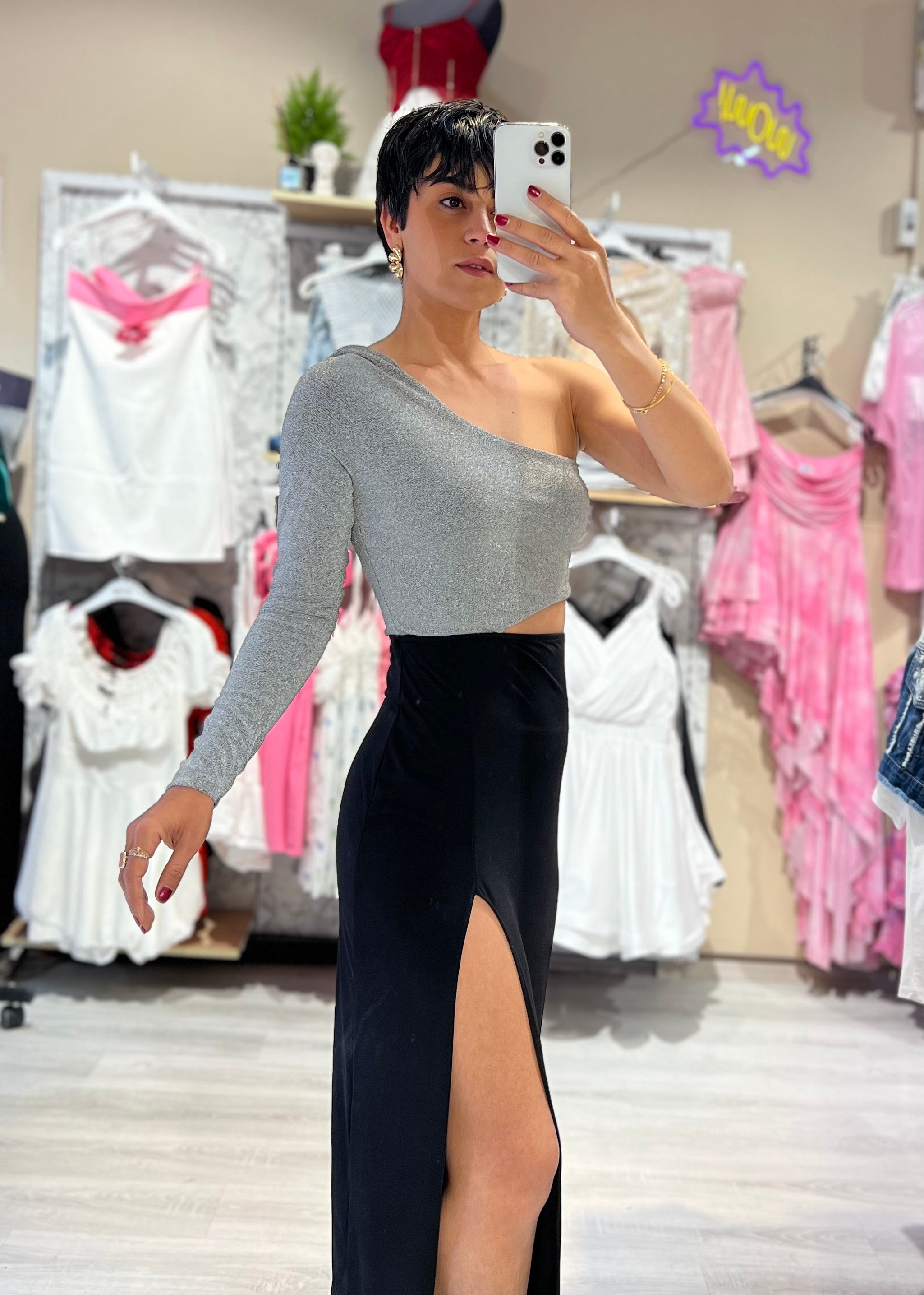Tek Omuz Yırtmaçlı Maxi Boy Elbise