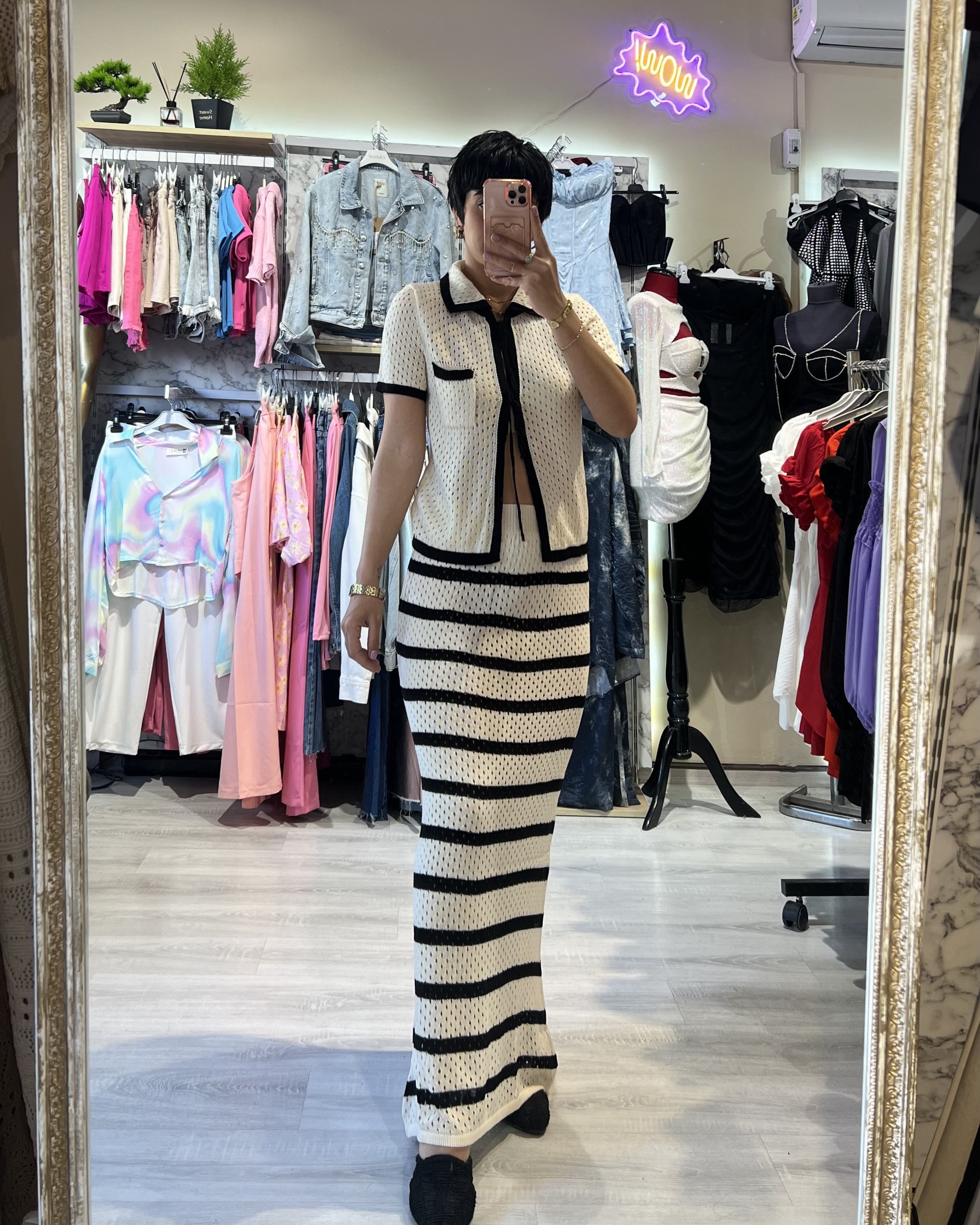 Marka Model Örme Kısa Kol Bluz & Etek Takım