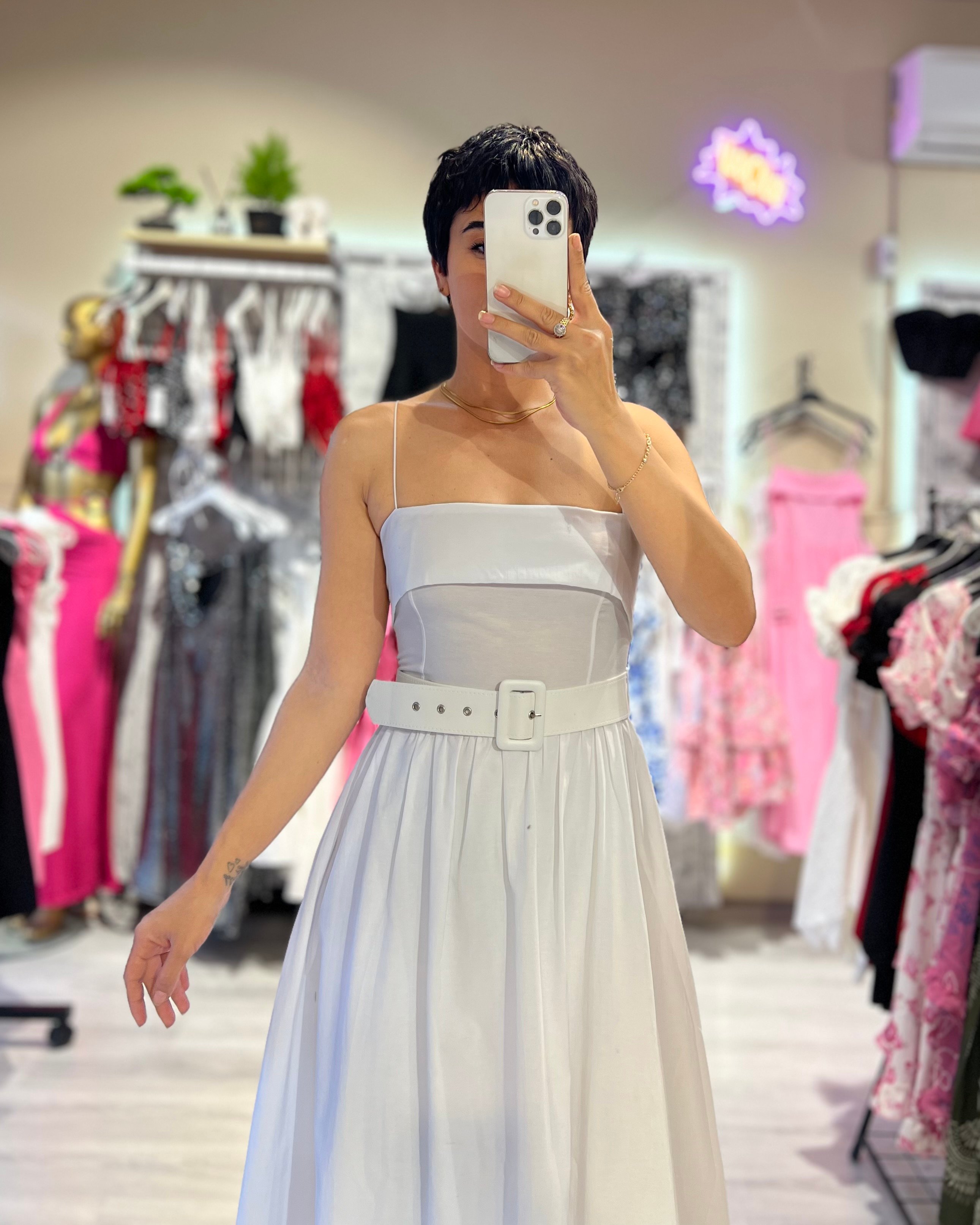 Poplin Prenses Model Kemer Aksesuarlı Uzun Elbise
