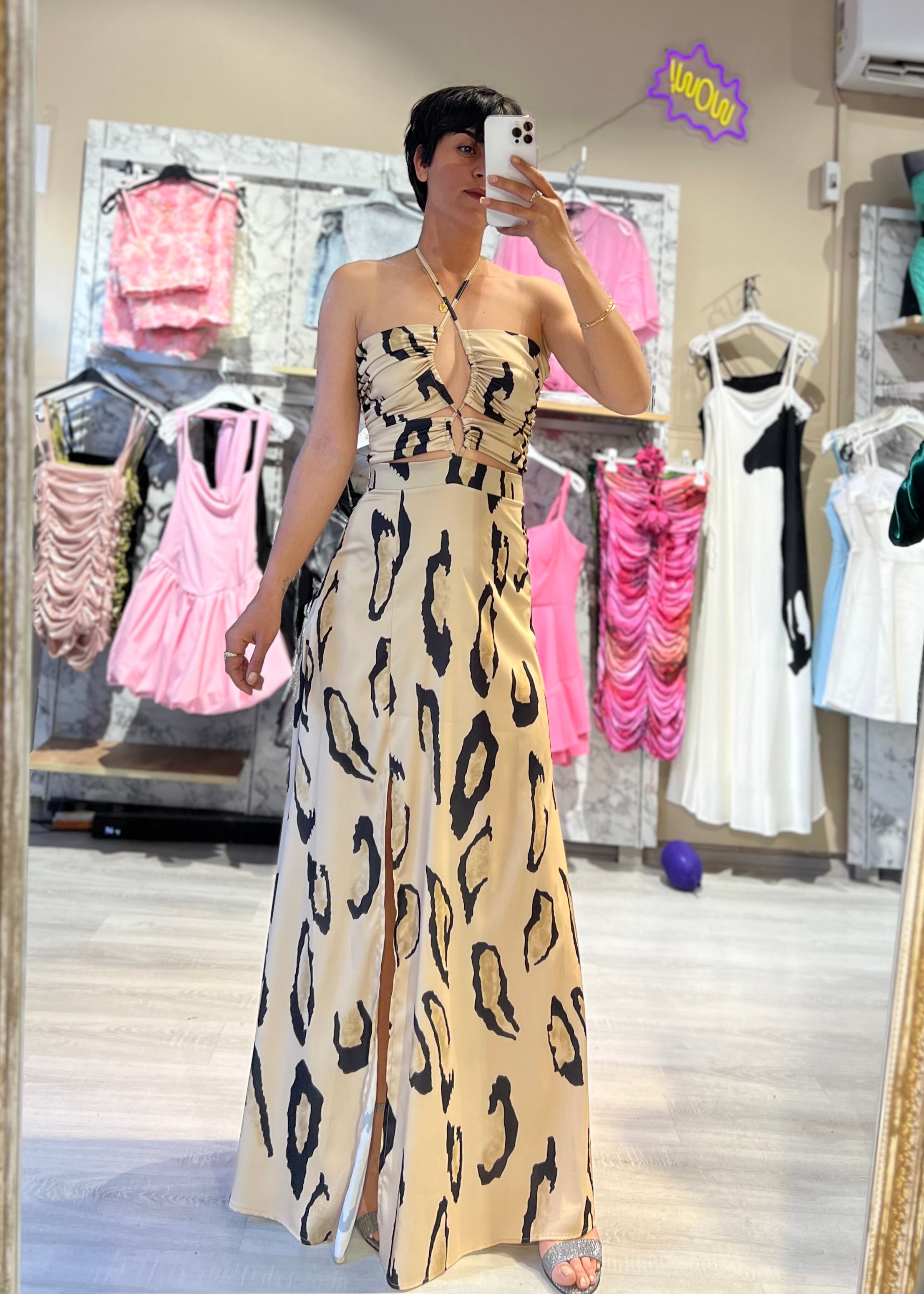 Saten Yırtmaçlı Tasarım Maxi Boy Elbise