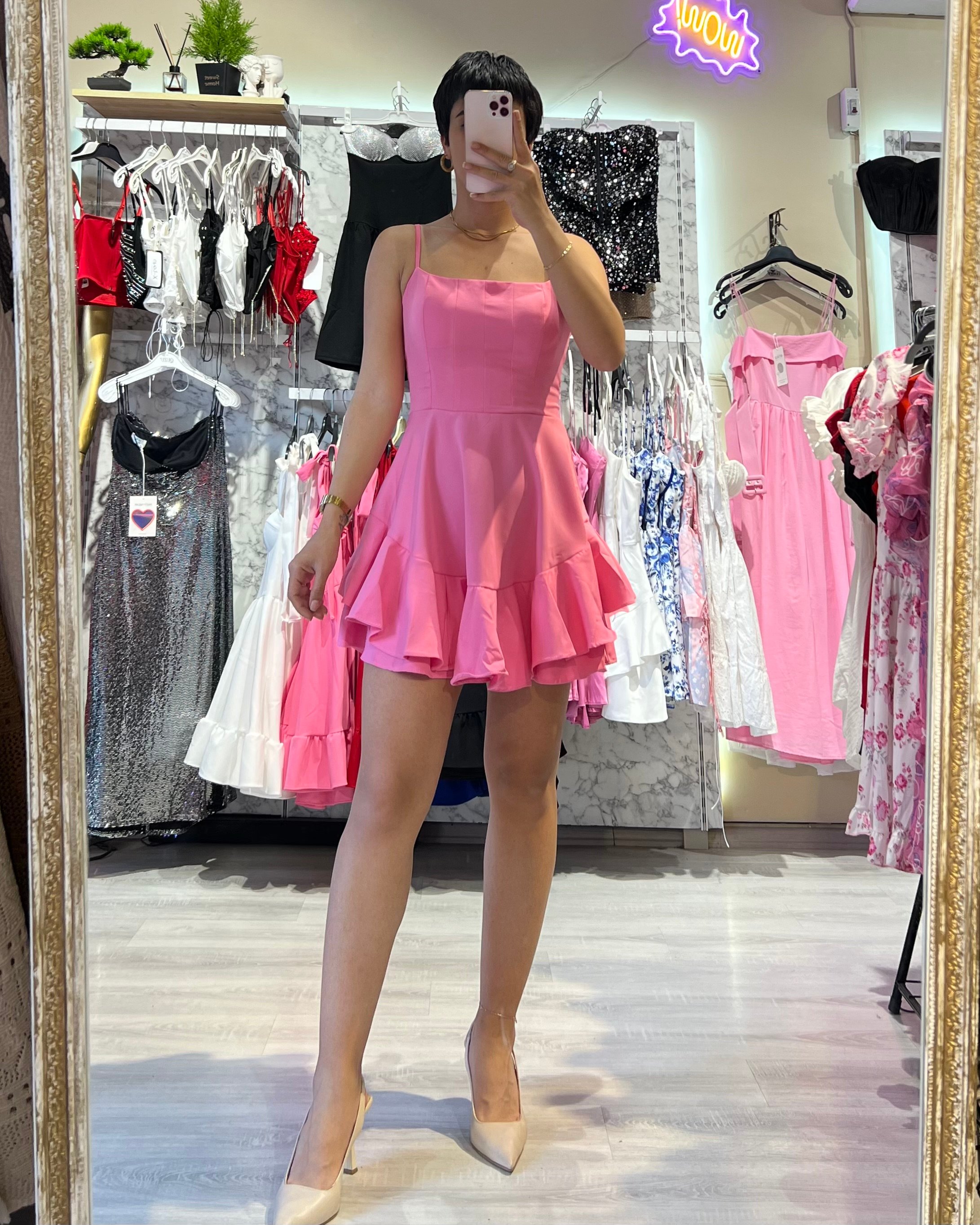 Atlas Kumaş Volanlı Prenses Model Elbise