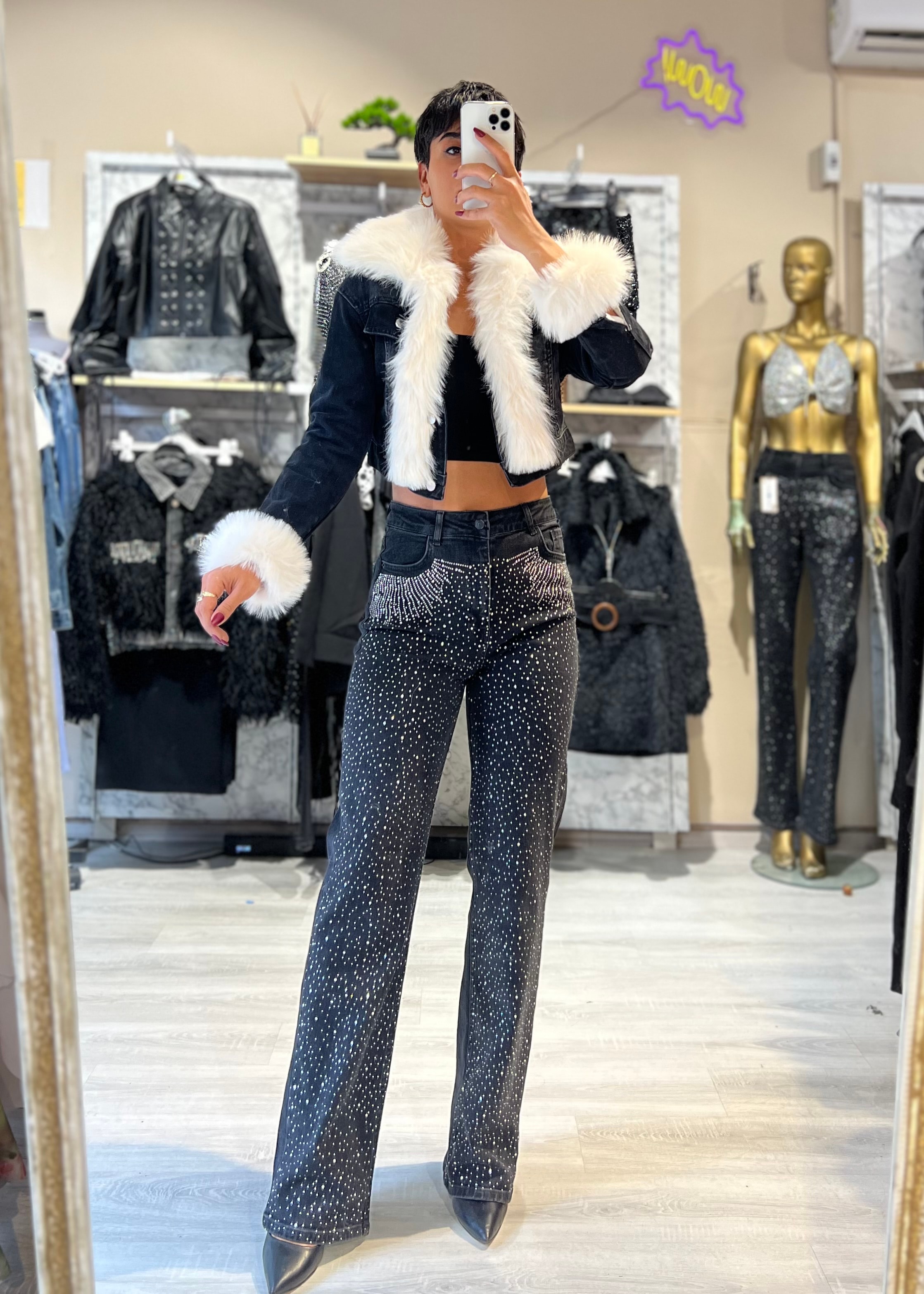 Suni Kürklü Yaka ve Kol Çıkabilen Denim Mont 