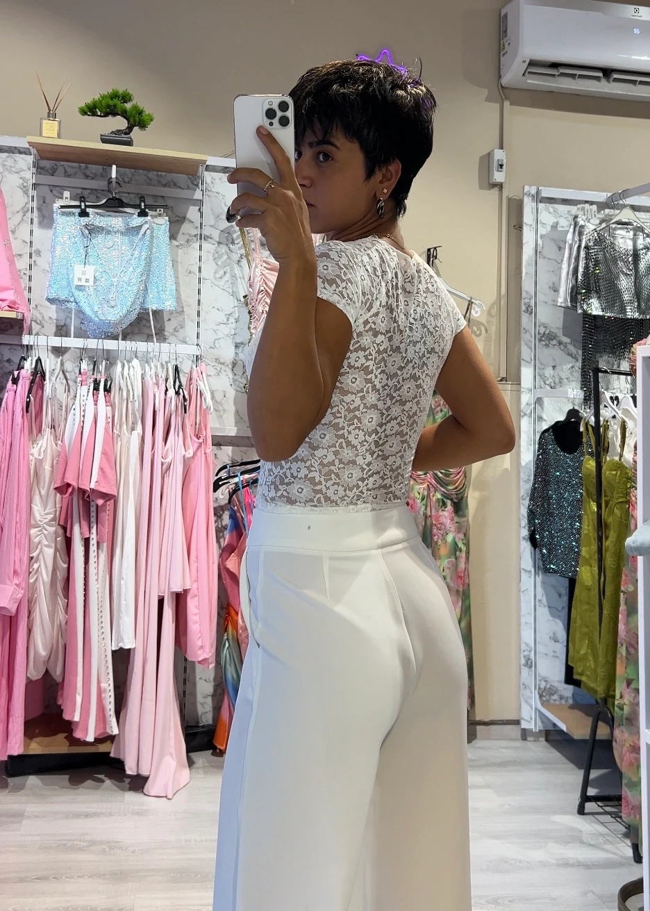 Marka Model Dantel Transparan Bluz - BEYAZ