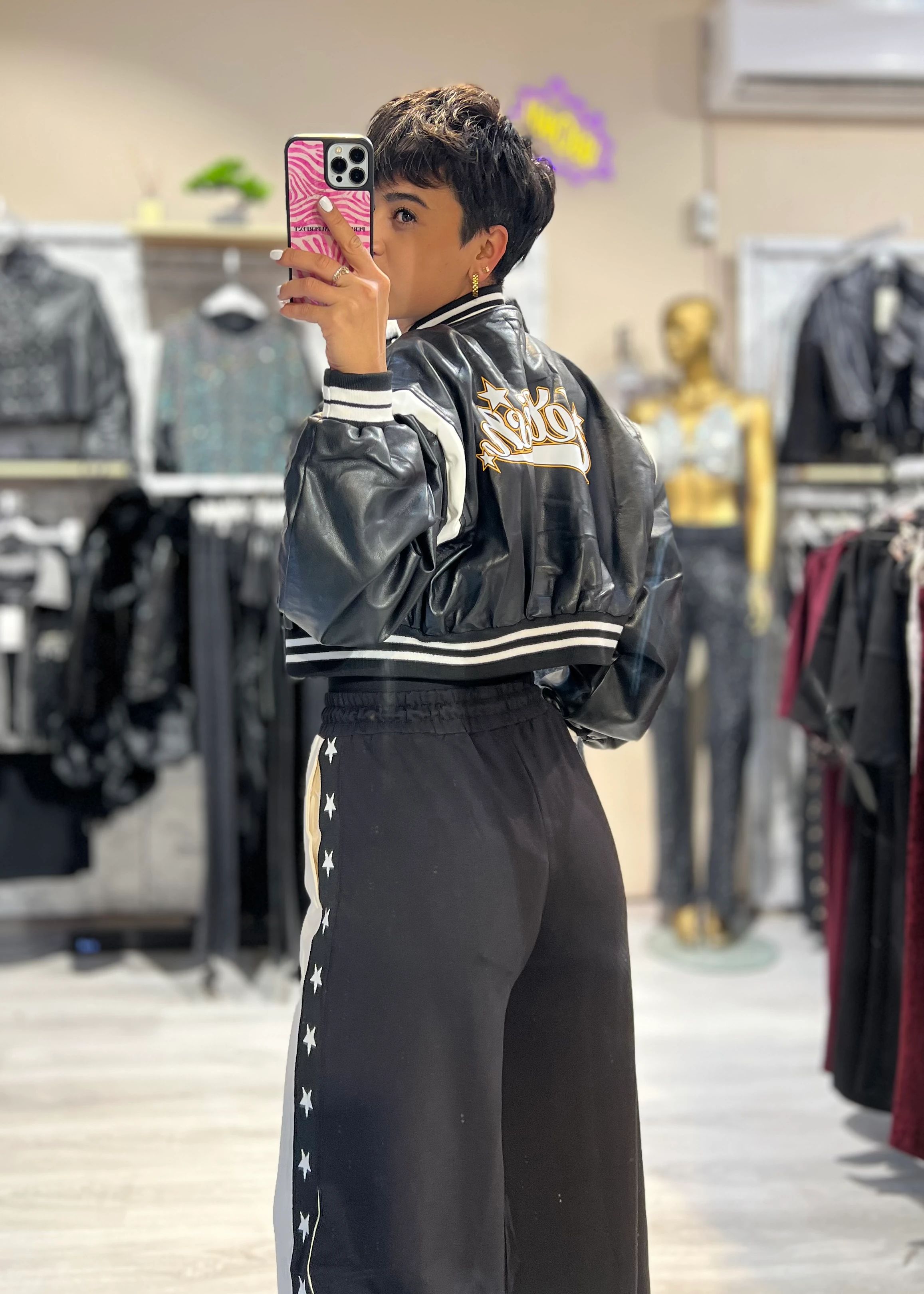 Suni Deri Tasarım Bomber Ceket - SİYAH