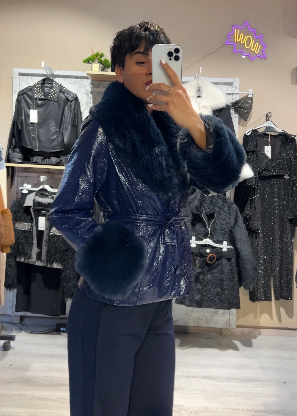 Noemi Kürklü Rugan Mont  - LACİVERT