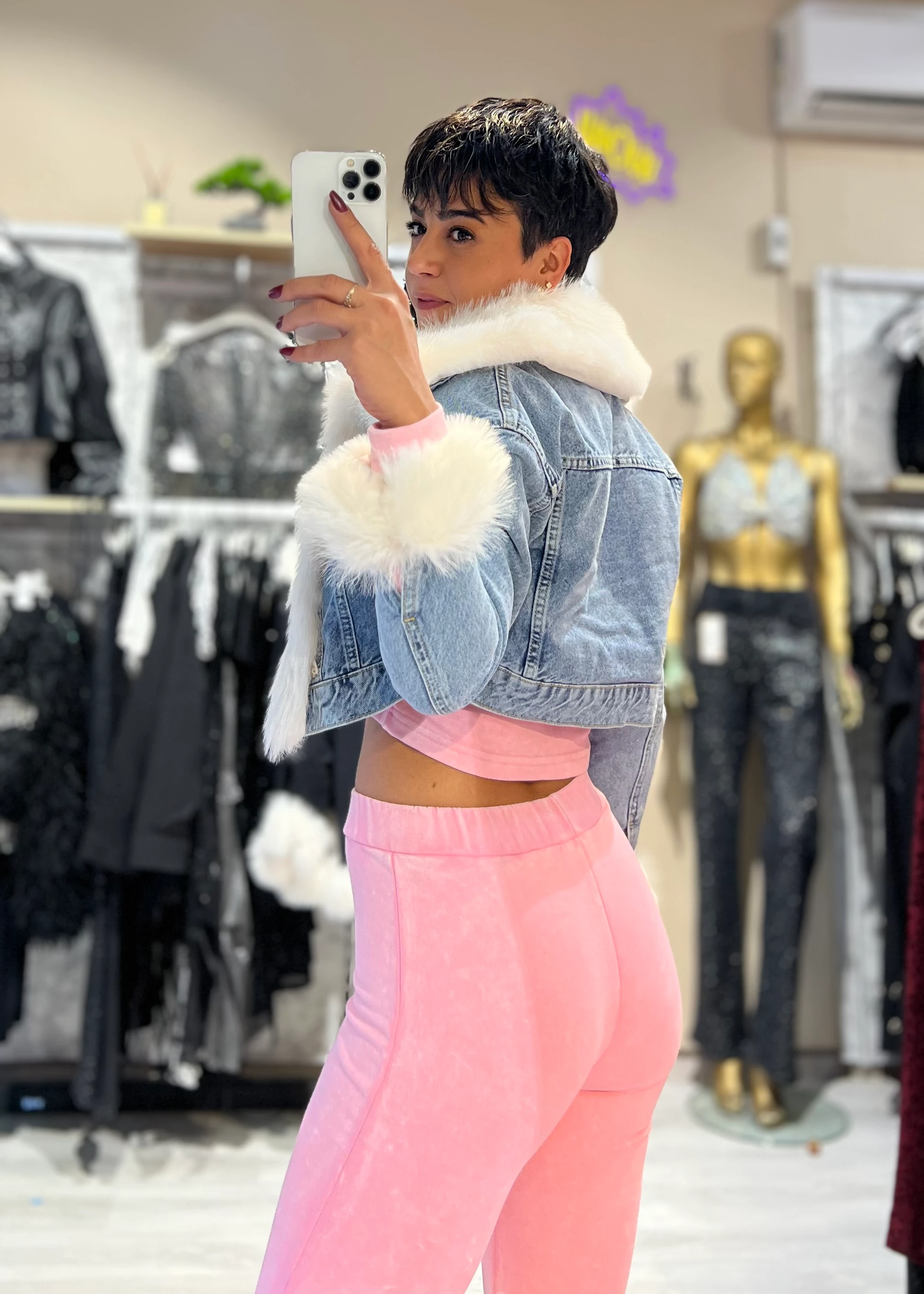 Suni Kürklü Yaka ve Kol Çıkabilen Denim Mont  - MAVİ