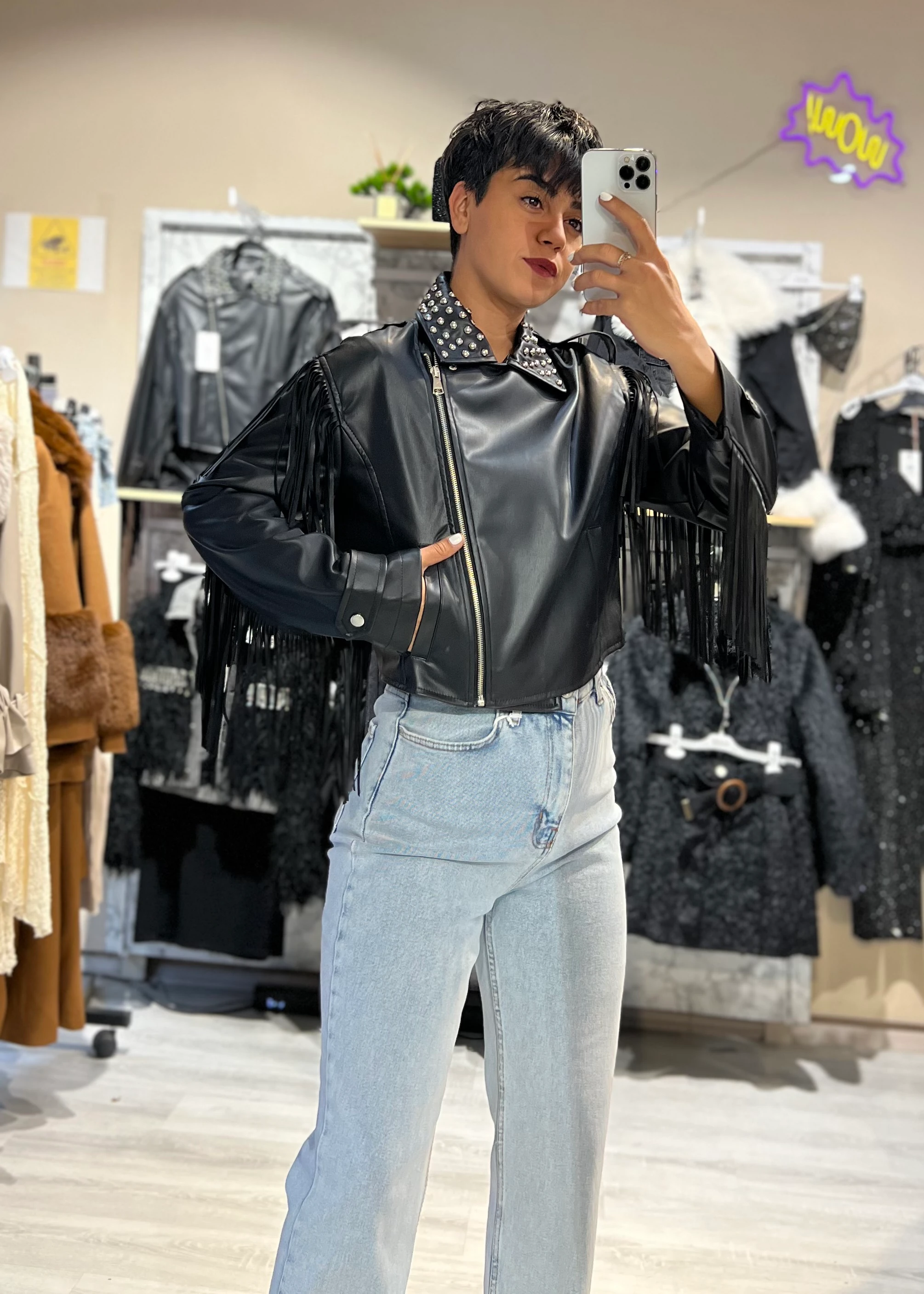 Premium Saçaklı Özel Tasarım Suni Deri Ceket 