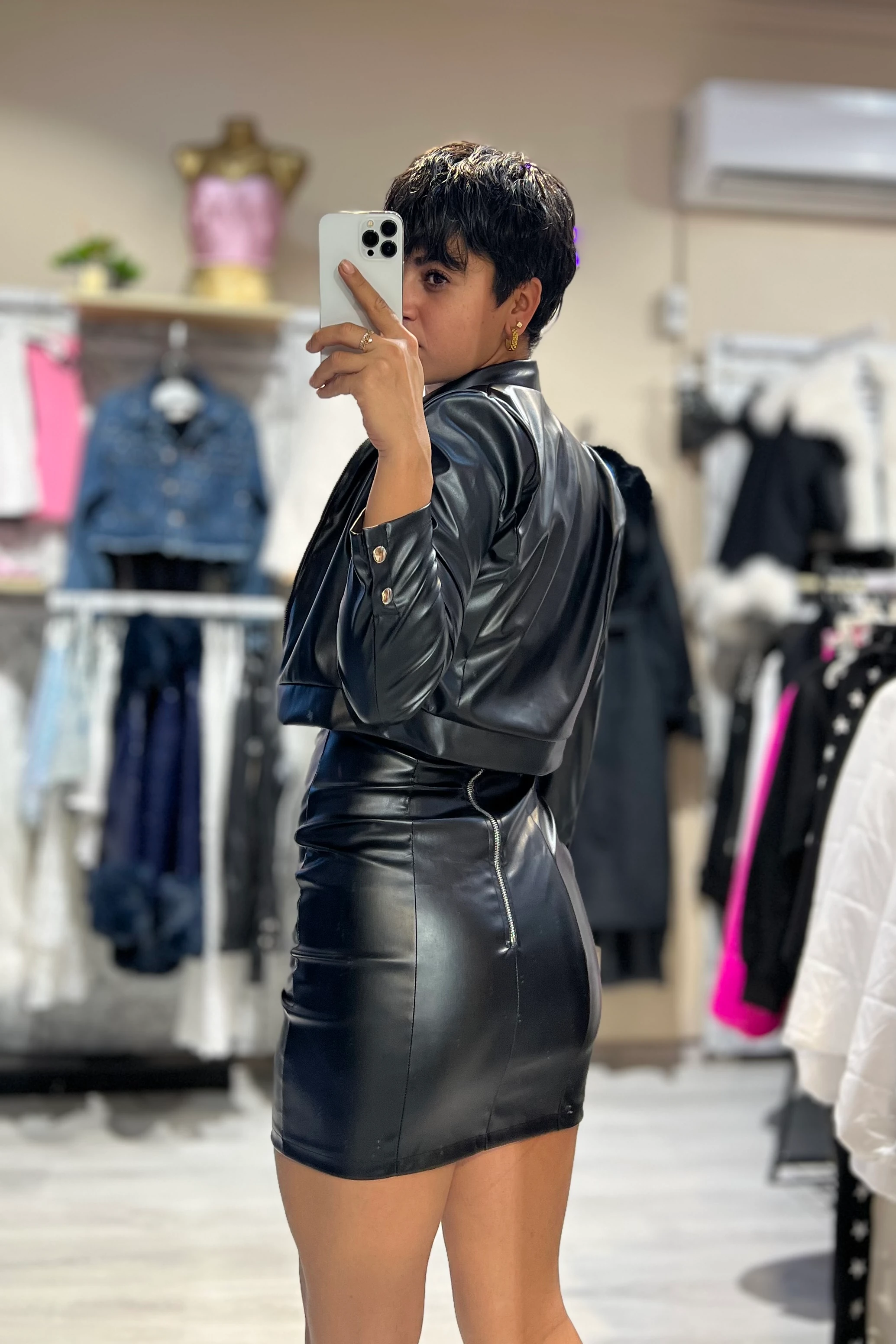 Glam Essence Ceket & Elbise Suni Deri Takım