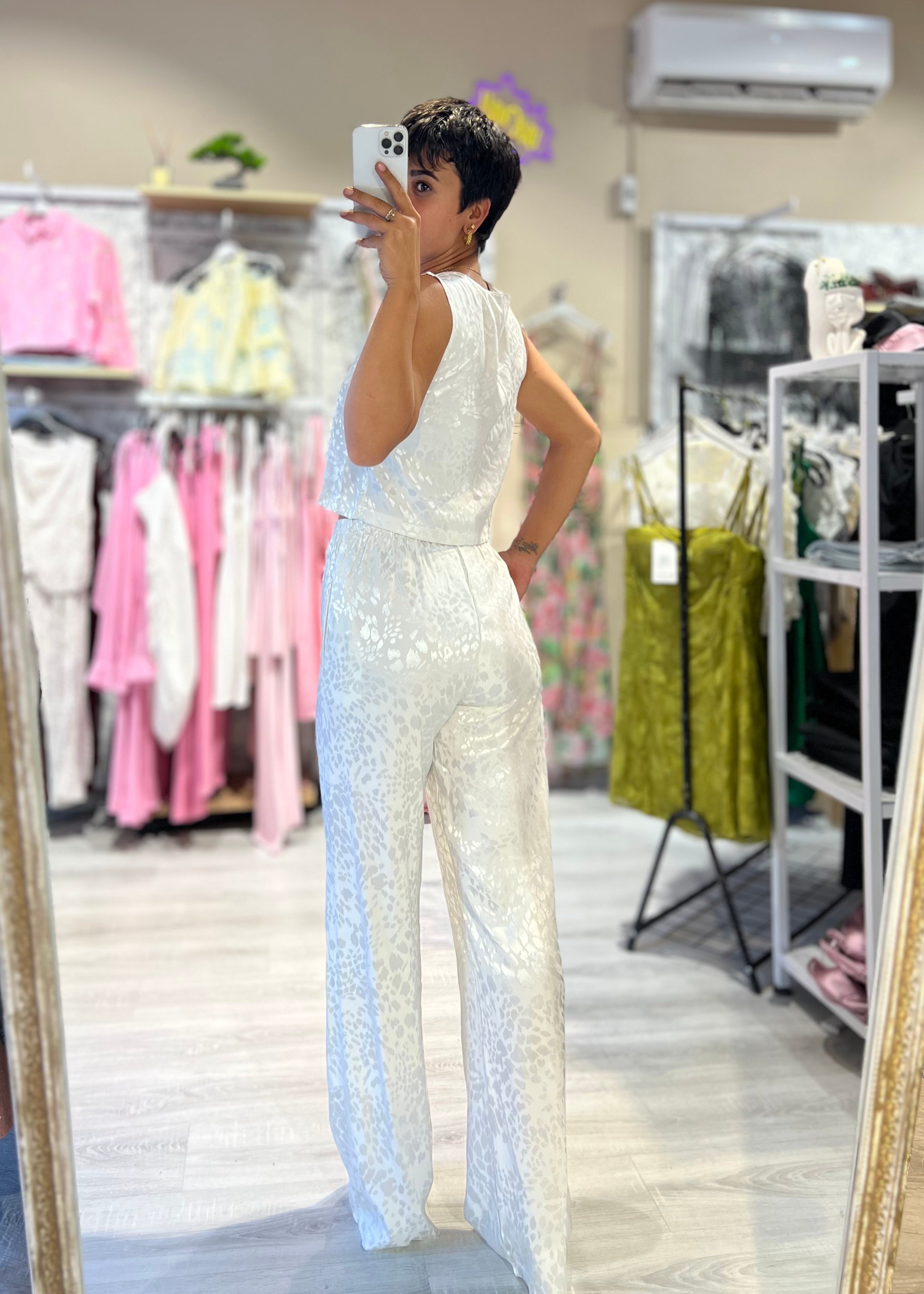 Saten Leopar Yelek & Pantolon Takım