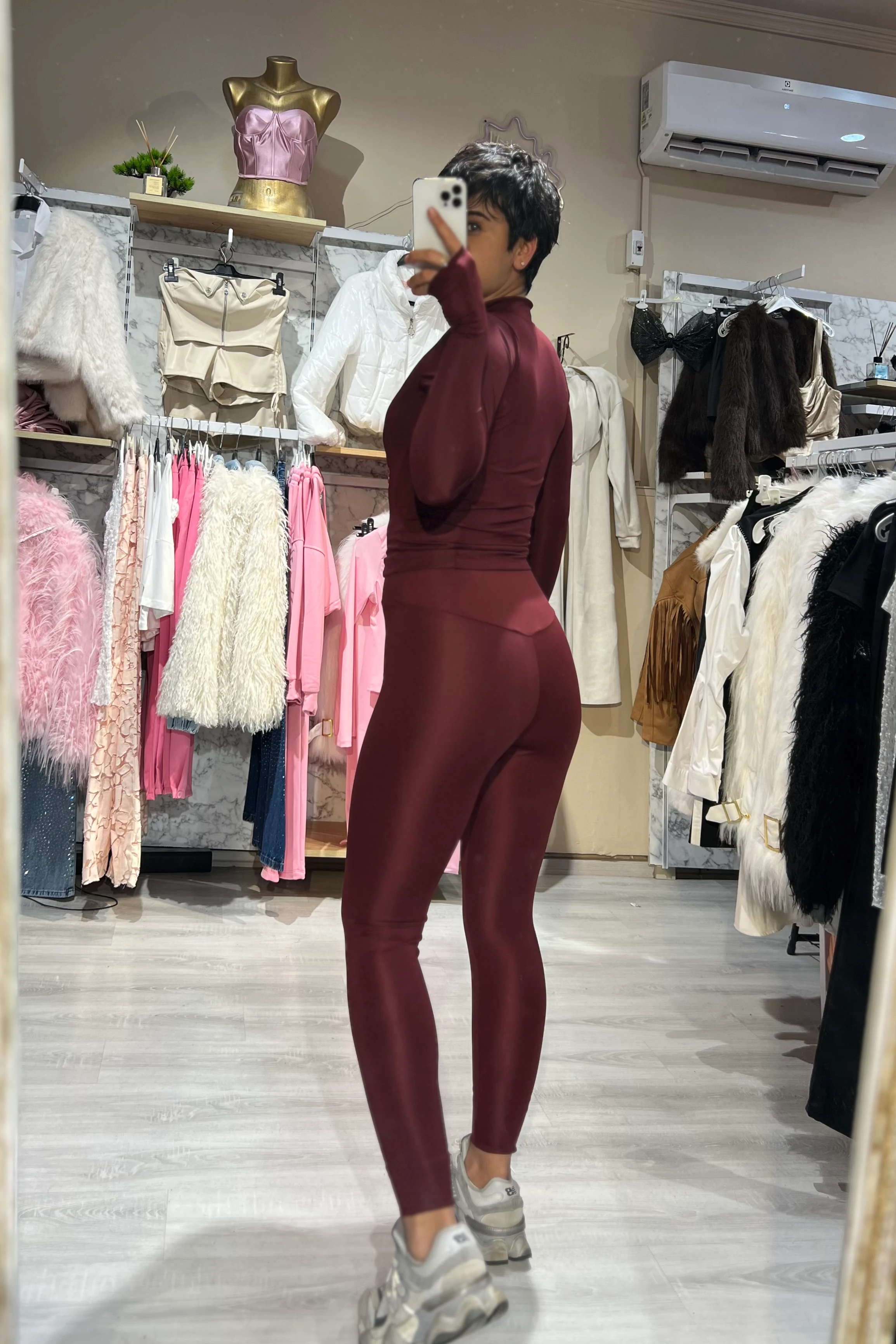 LunaForm Fermuarlı Parmak Geçmeli Sweathirt Tayt Takım  - BORDO