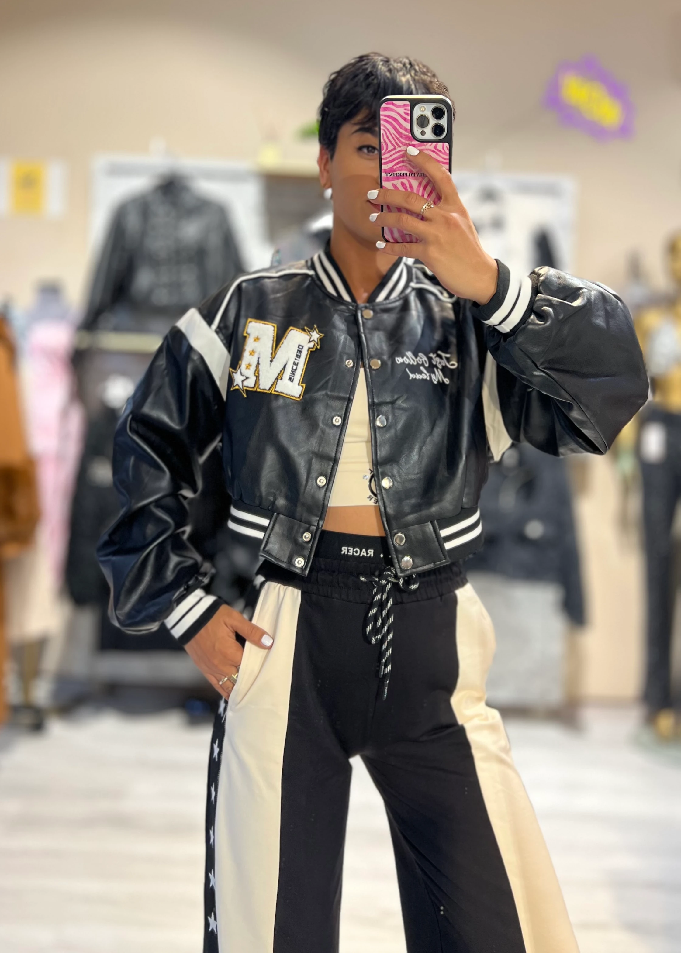 Suni Deri Tasarım Bomber Ceket - SİYAH