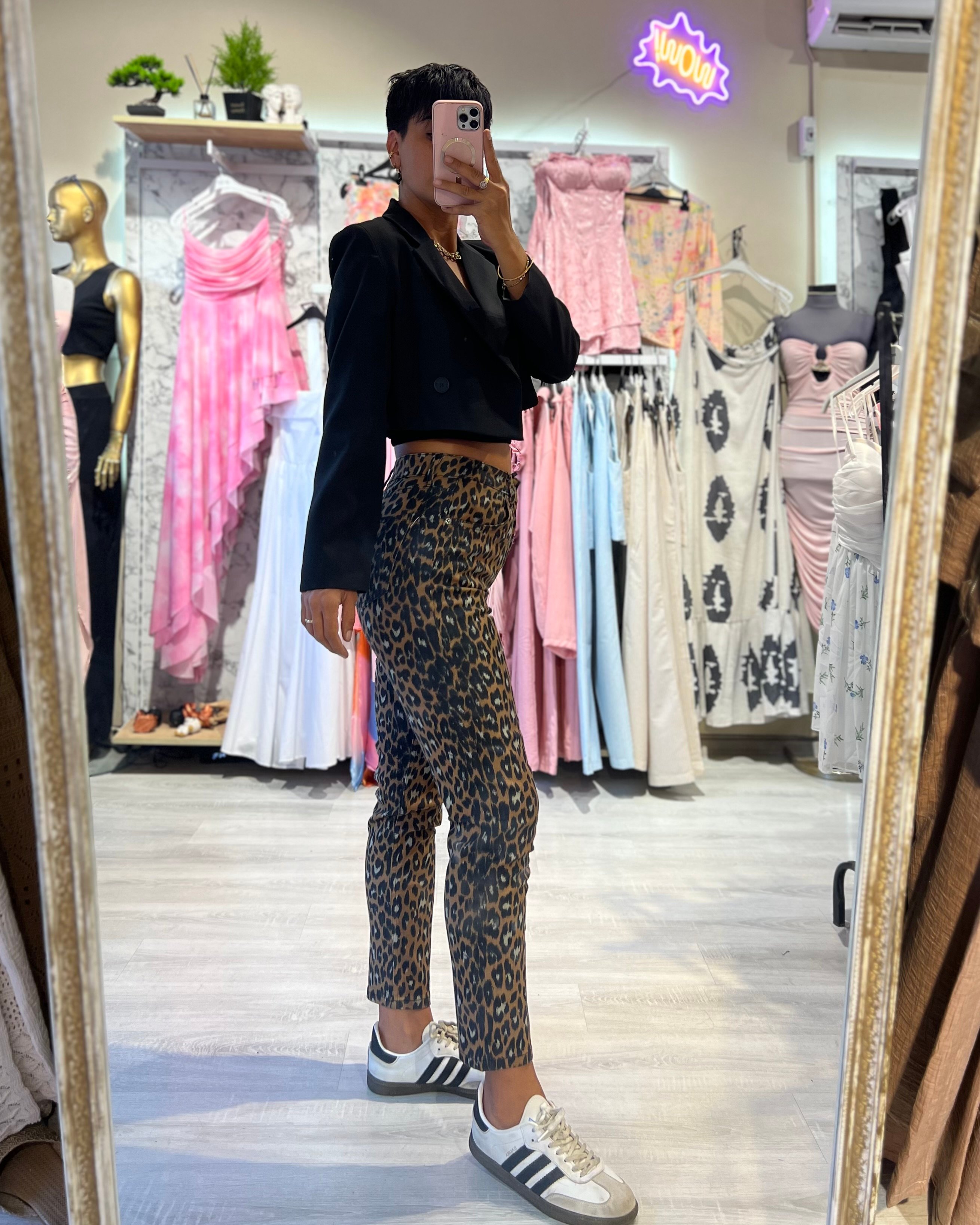 Leopar Desenli Mom Fit Jean Pantolon