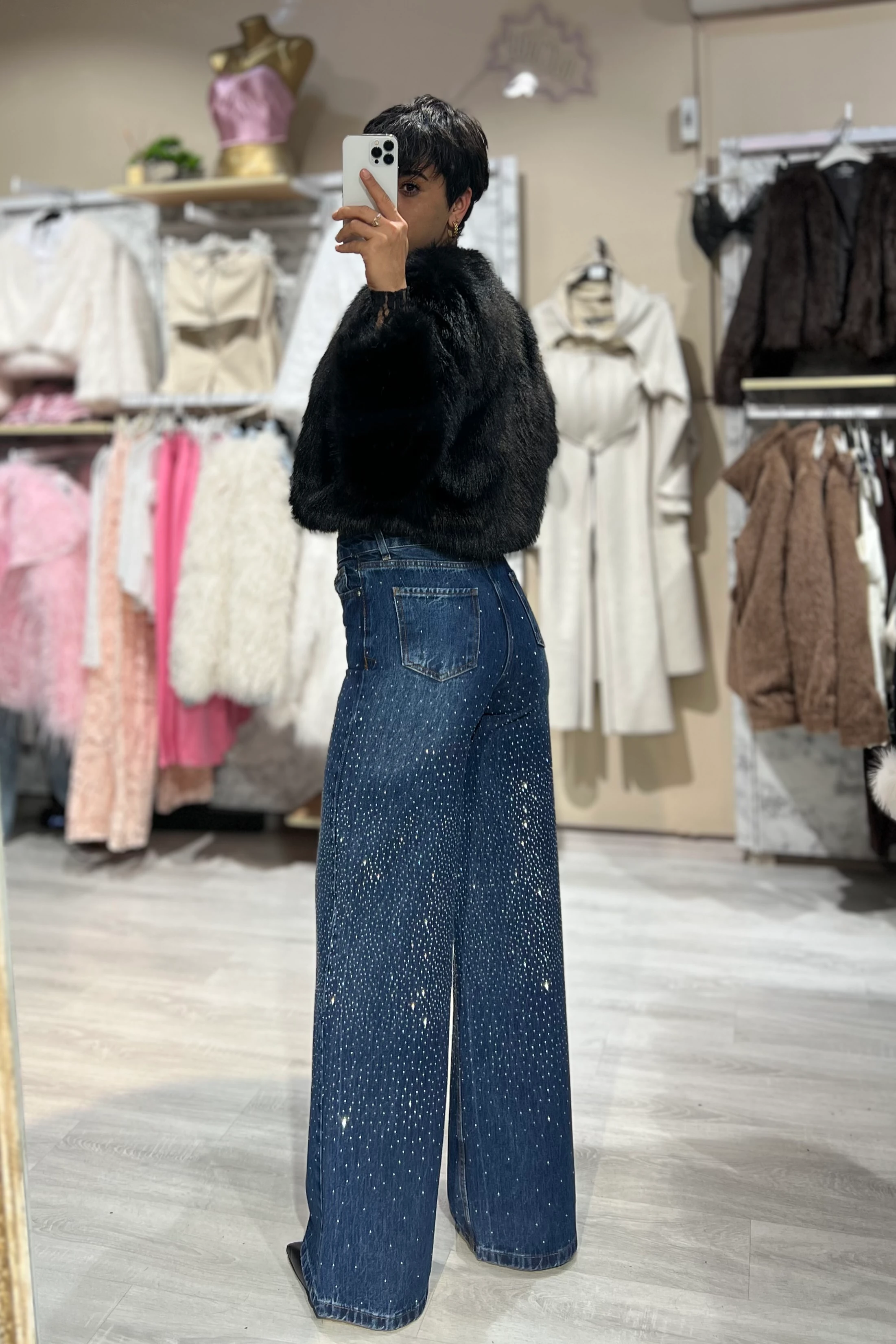 Mavi Ful Taşlı Palazzo Jean Pantolon 